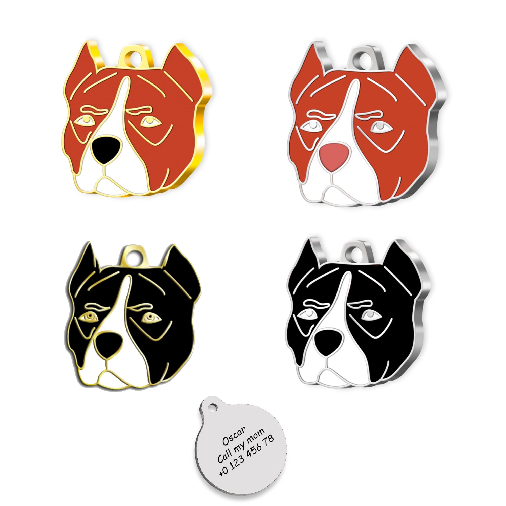 Pitbull 24K Gold Plated - Silver Plated Dog Personalized Dog Tag - Pitbull Name Tag - Customized Pet Tags - Dog Name id Tag for Dog- Engraved Dog Tag (Gold Plated Brown)