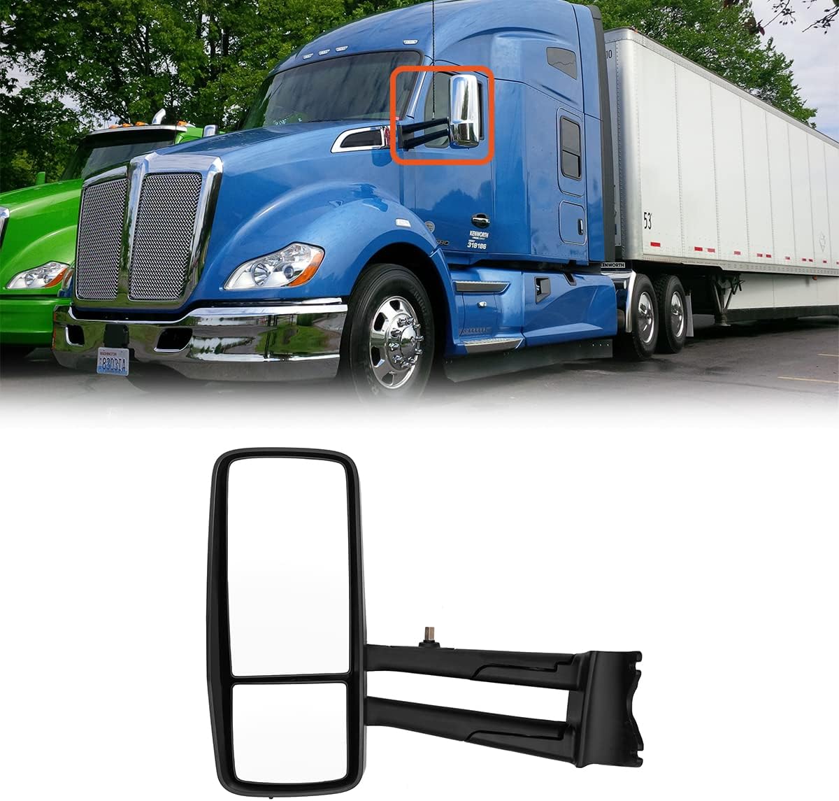 High Soar for Kenworth T680 T880 Door Mirror Assembly,Heated Defrost Motorized Rear View Mirror Assembly with Arm Replacement for Kenworth T880 T680 Driver Side/Left Side (Chrome)