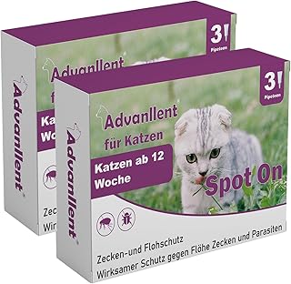 Advanllent Zeckenschutz für Katzen 6 Pipetten, Spot On Katzen, Zeckenmittel für Katze, Katze flohmittel entwurmungsmittel für Katzen, gegen Flöhe & Zecken product image