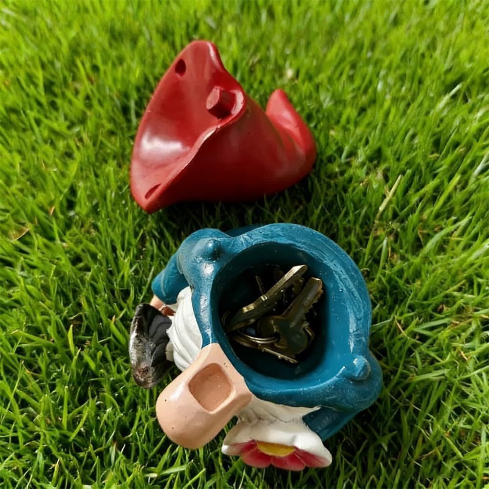 Hide a Key Outside Key Hider Outdoor Gnomes Statues Decor Hidden Key Box for Lawn Yard Hidden Spare Key Holder Lock Box(Red)