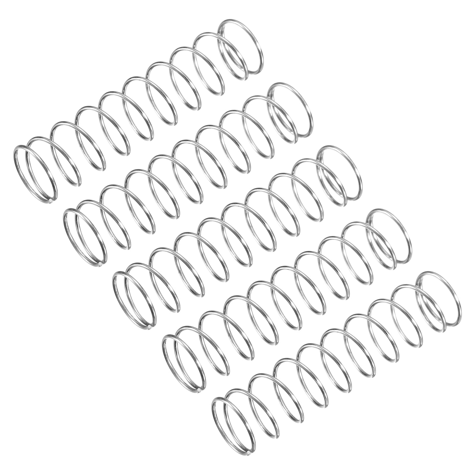 sourcing map Compression Spring, 5Pcs 304 Stainless Steel, 12mm OD, 0.8mm Wire Size, 50mm Free Length, Silver Tone