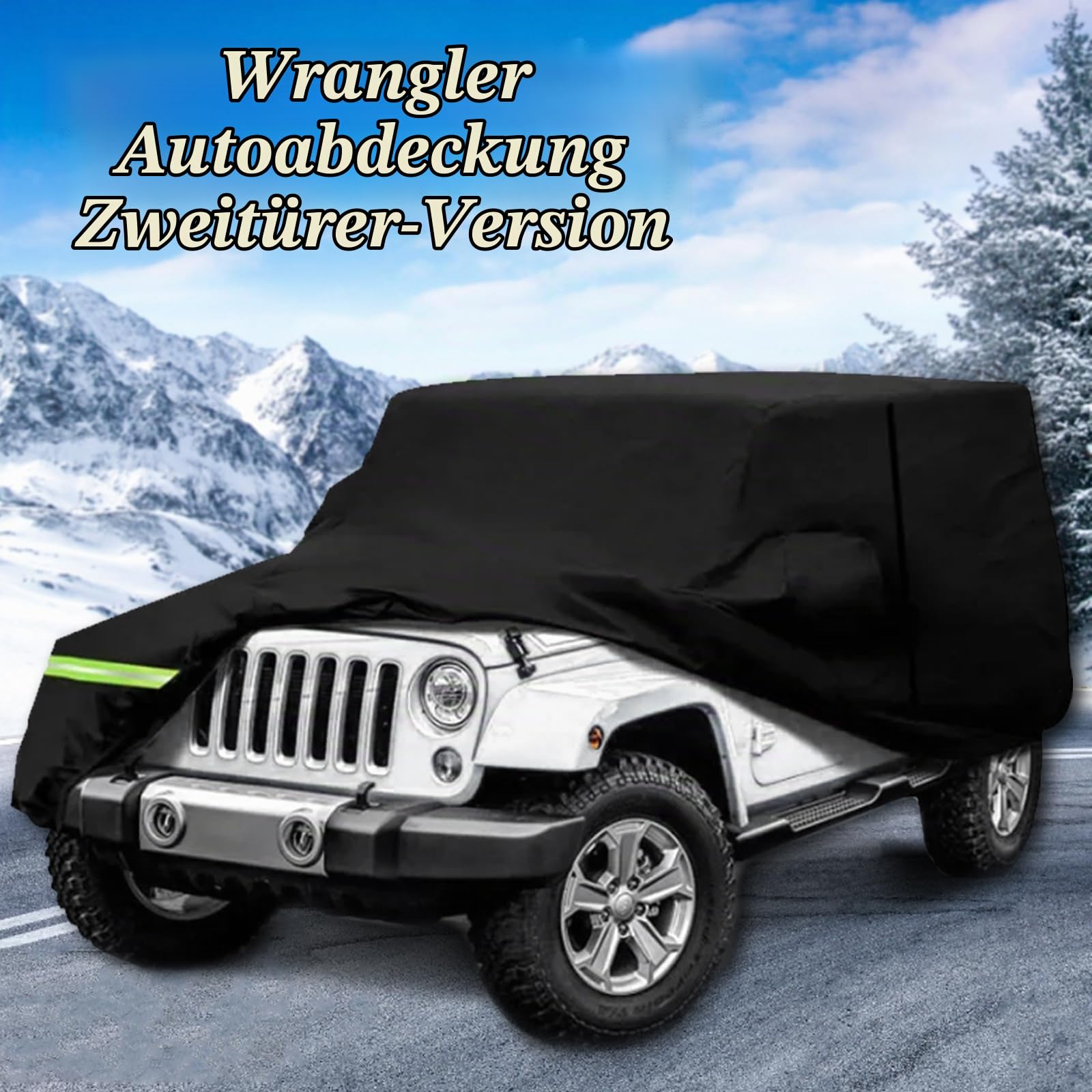 Autoabdeckung, wasserdichte Autoabdeckung für Jeep Wrangler 2 Tür Anti UV Outdoor Indoor Auto Abdeckplane für CJ, YJ, TJ und JK 2 Tür Auto Ganzgarage Abdeckplane Winter Sommer Allwetter Abdeckung