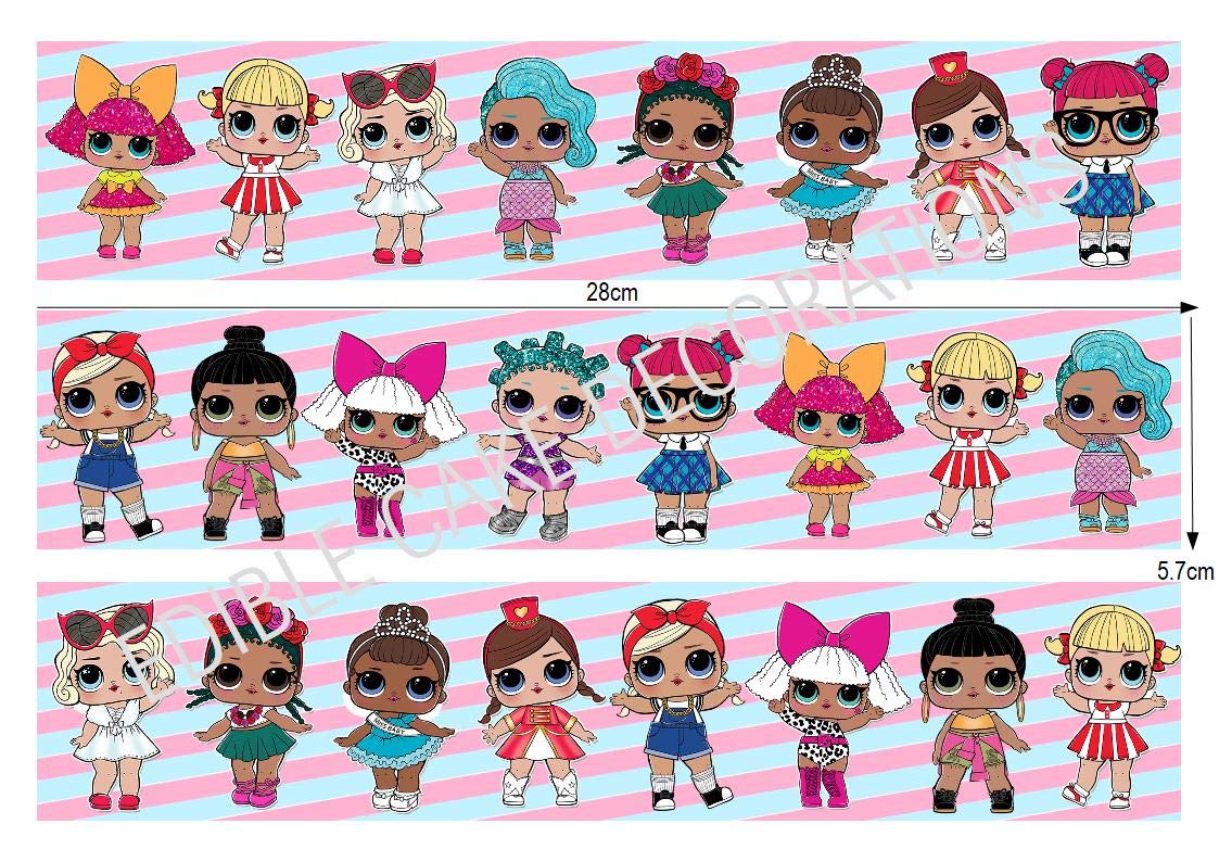 3 x Lol Dolls Cake Strips Borders Cake Rounds Edible Paper Toppers Cake Decorations