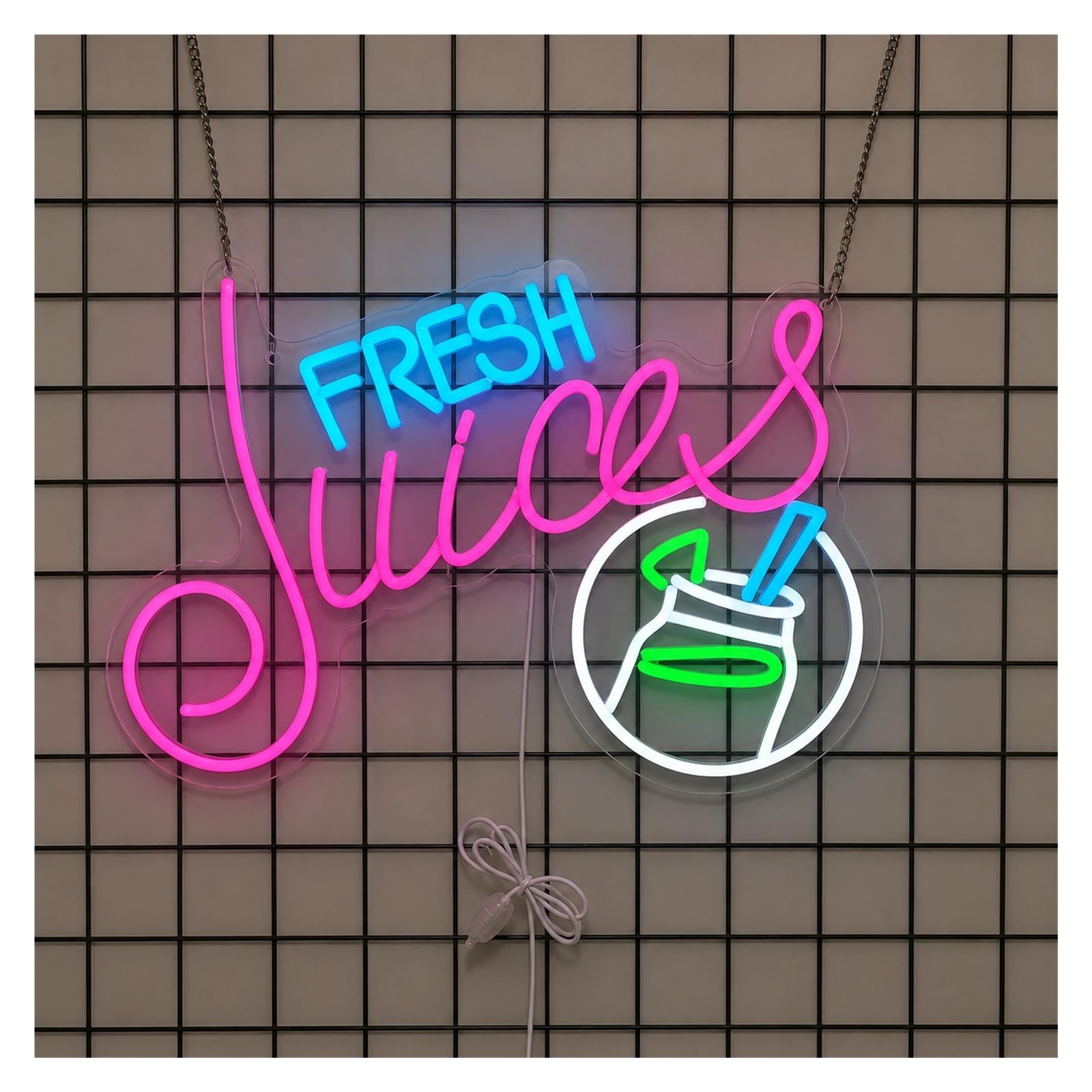 XENITE Luces Art Decoration Christmas Letrero De Neón Fresh Juices Con Luz LED Regulable Para Cafeterías, Cócteles, Pubs, Clubes, Fiestas De Cumpleaños, Decoración De Pared 50cm