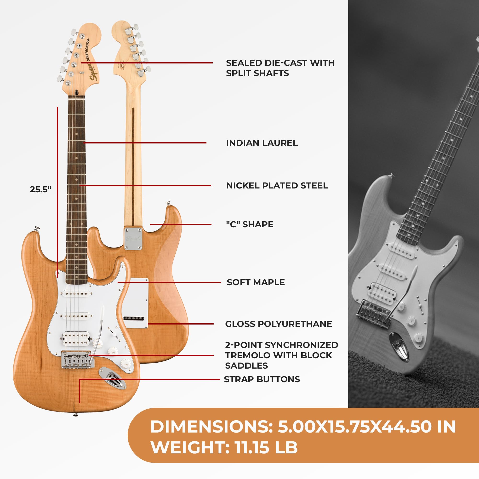 Squier Affinity Series FSR Stratocaster Electric Guitar, Natural