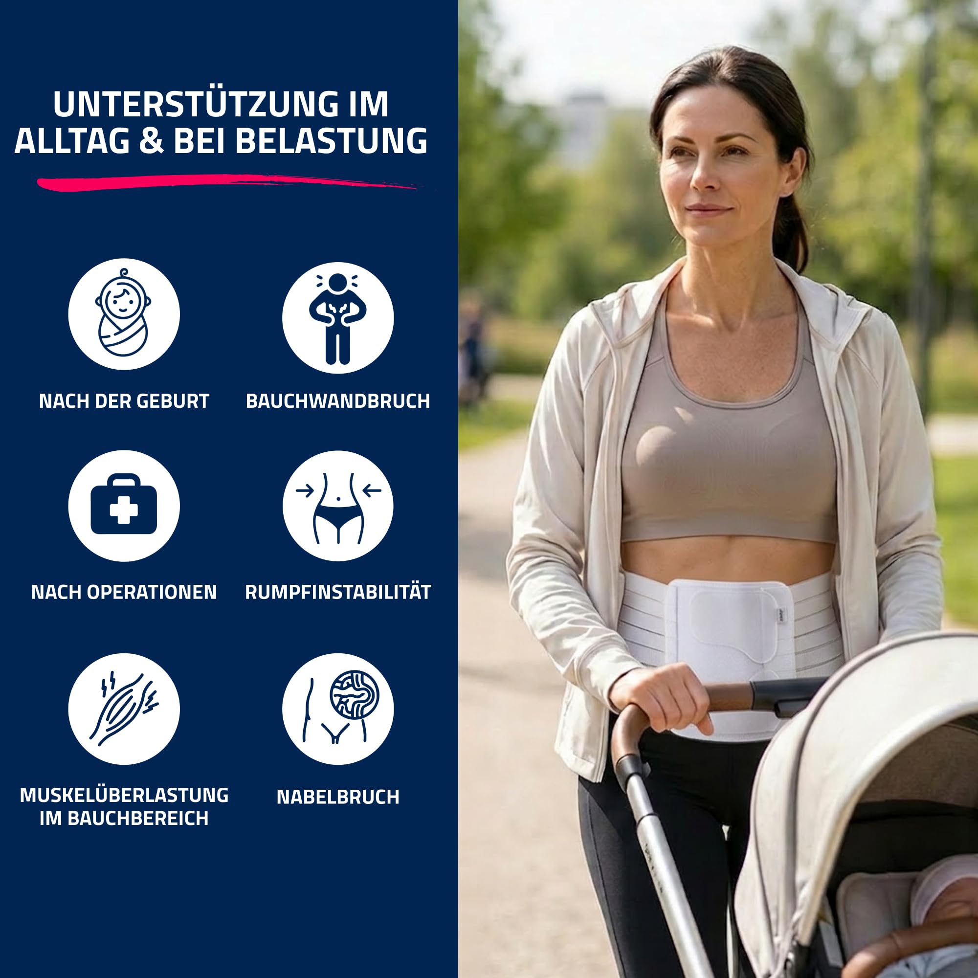Seeger Vendaje abdominal – Cinturón de apoyo abdominal y torácico, compresión postoperatoria y posparto, banda abdominal para recuperación después de cirugía y parto, altura 21 cm, fabricado en