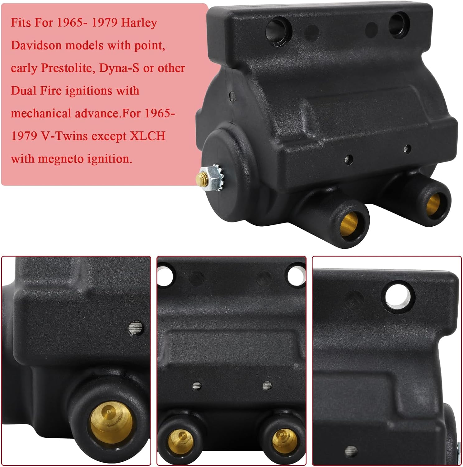 SPARK COIL,12 V 5.0 OHM Two Wire Spark Coil Dual Fire High Power Ignition Coils for Harley V-Twins 1965-1979,for Sportster 1000 1200 900 Electra Glide Roadster Softail Fat Bob Dyna,for 31609-65A