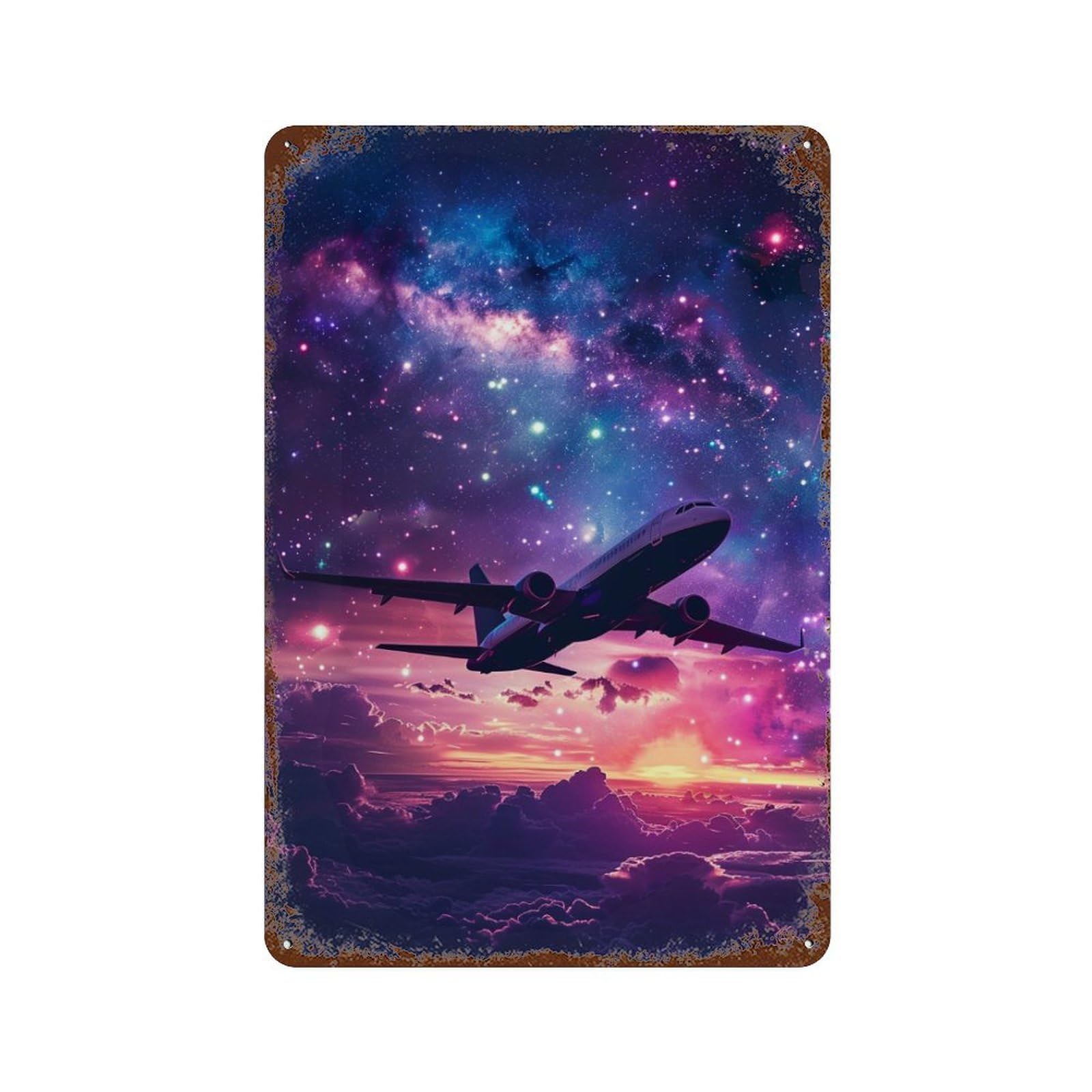 Galactic Flight Adventure Rust Effect Tin Sign 11.8"x7.9", Industrial Home Decor for Garage, Pub Or Kitchen