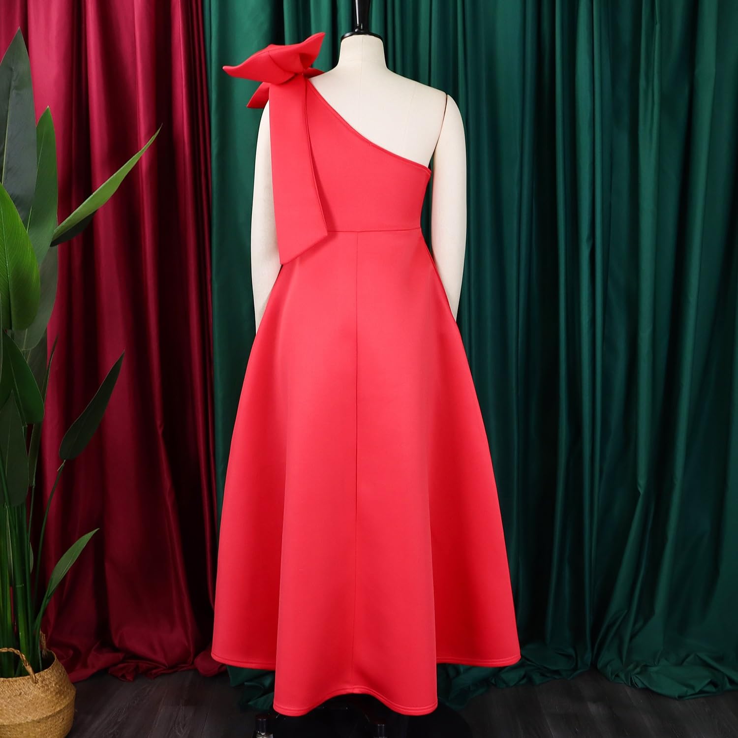 Vestido De Noche De Un Solo Hombro Para Fiesta Con Lazo Vestido De Noche Formal Elegante Para Invitada De Boda, Largo Hasta El Suelo, Con Abertura En El Bajo Y Corte En A