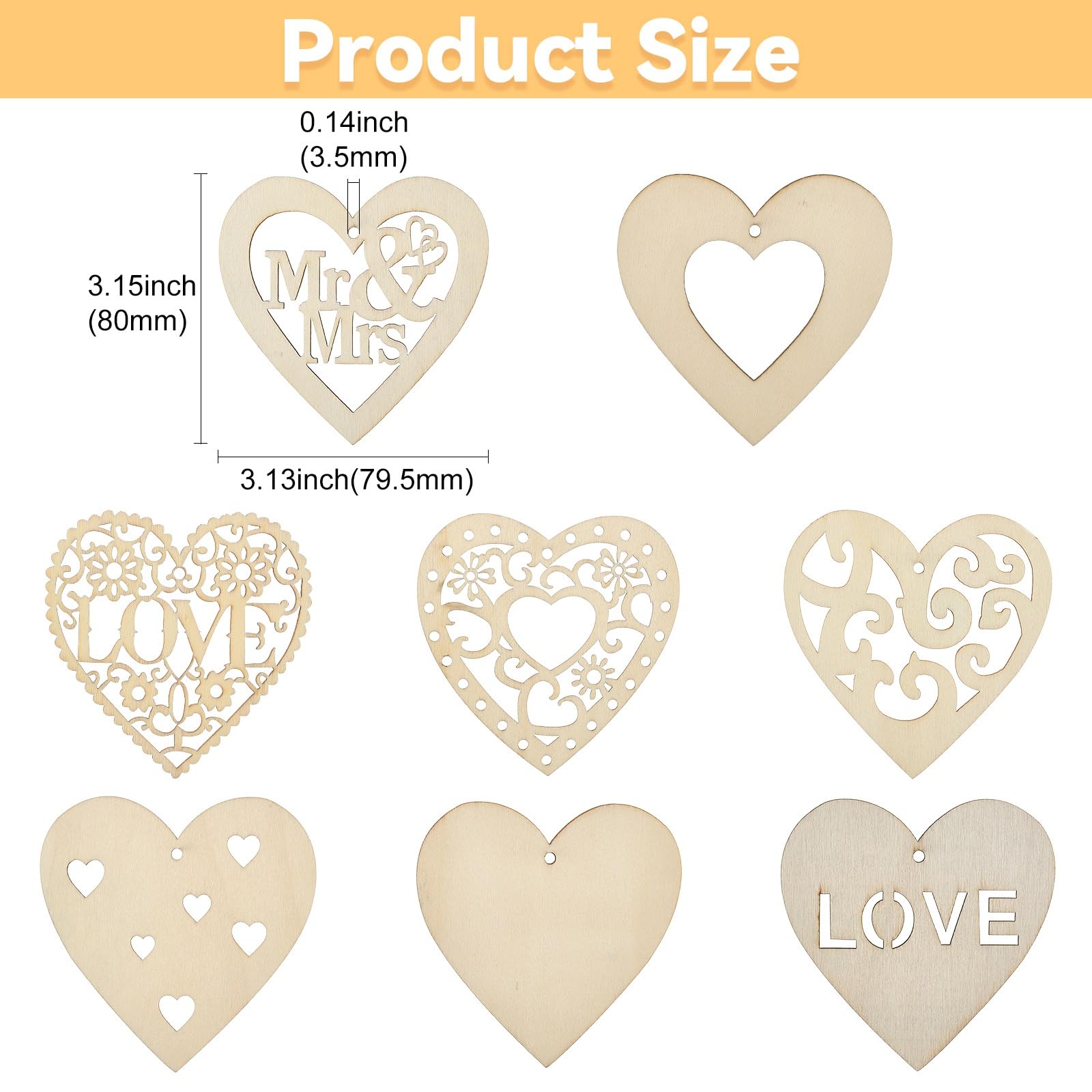 UR URLIFEHALL 40 Pcs 8 Styles Wooden Heart Charms Unfinished Wood Cutouts with Hole for Jewellery Making Crafts Home Party Coffee Bar Decorative - Image 2