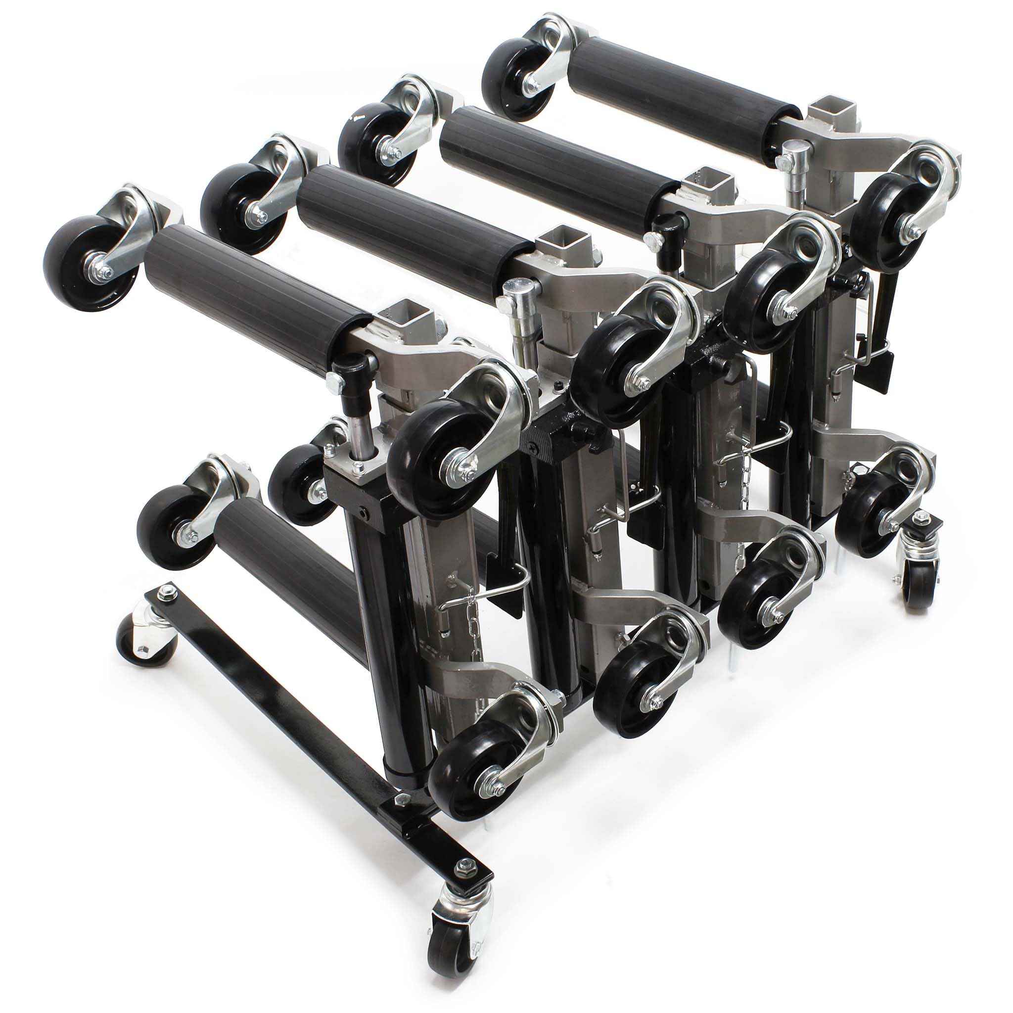 Wiltec Set Aufbewahrung für 4x Pkw Rangierhilfe und 4x Wagenheber, Rack Rollbar, Rangierheber hydraulisch je 680kg Tragkraft bis 30cm Reifenbreite