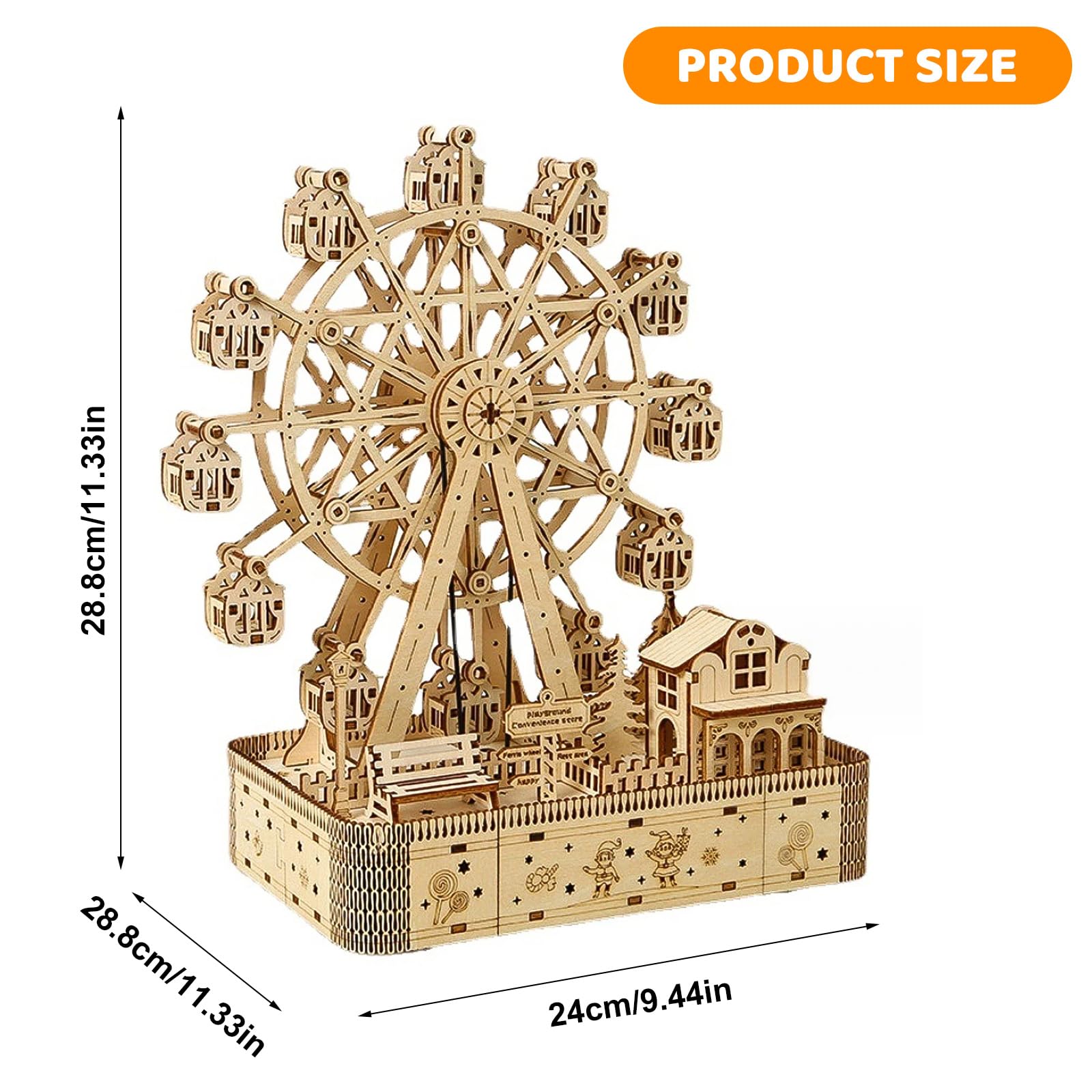 3D Wooden Puzzles for Adults, Ferris Wheel Model Kits with Light, 3D Puzzle Adult Model Craft Set to build - Image 2