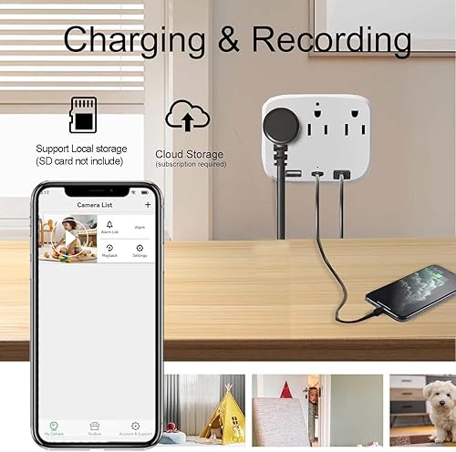 Miniatura 2 de ULar Cargador de pared de cámara de salida 4K para interiores, monitor de mascotas, cámara WiFi con control remoto de aplicación, alertas de