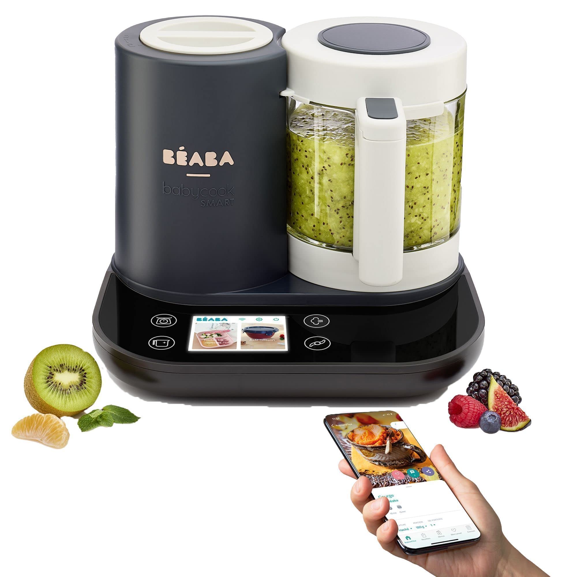 BÉABA Babycook Smart Babynahrungszubereiter 2.25L Edelstahlkorb Glasschüssel Dampfgaren Touchscreen App Anthrazit