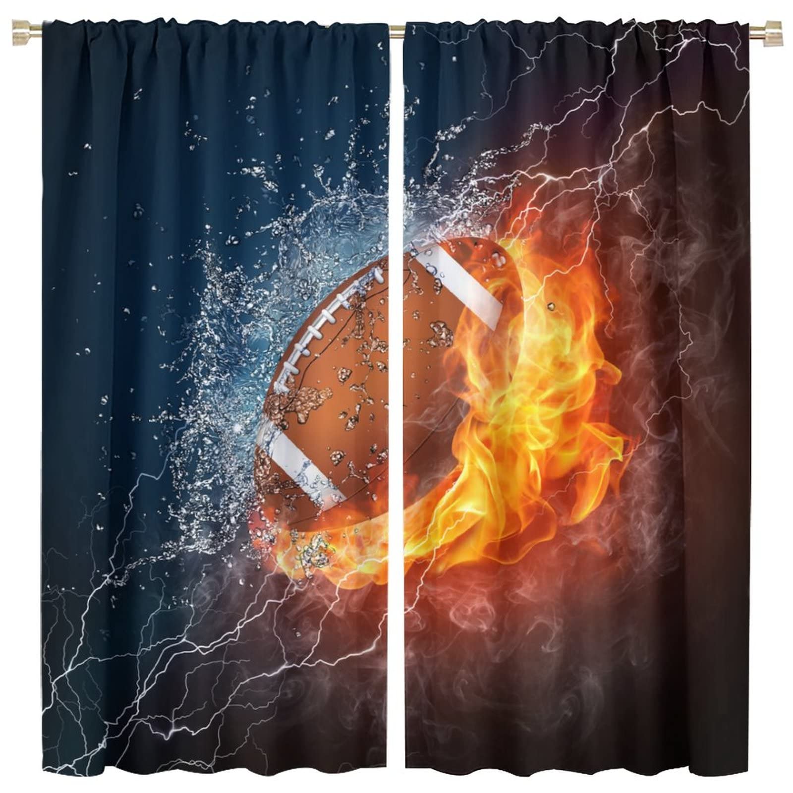 JESTRONRY Sports Curtains,American Rugby Football Flame Sports Theme Cool Modern Style Blackout Rod Pocket Window Drapes for Living Room Kids Teens Boys Bedroom Home Decor W42xL45in