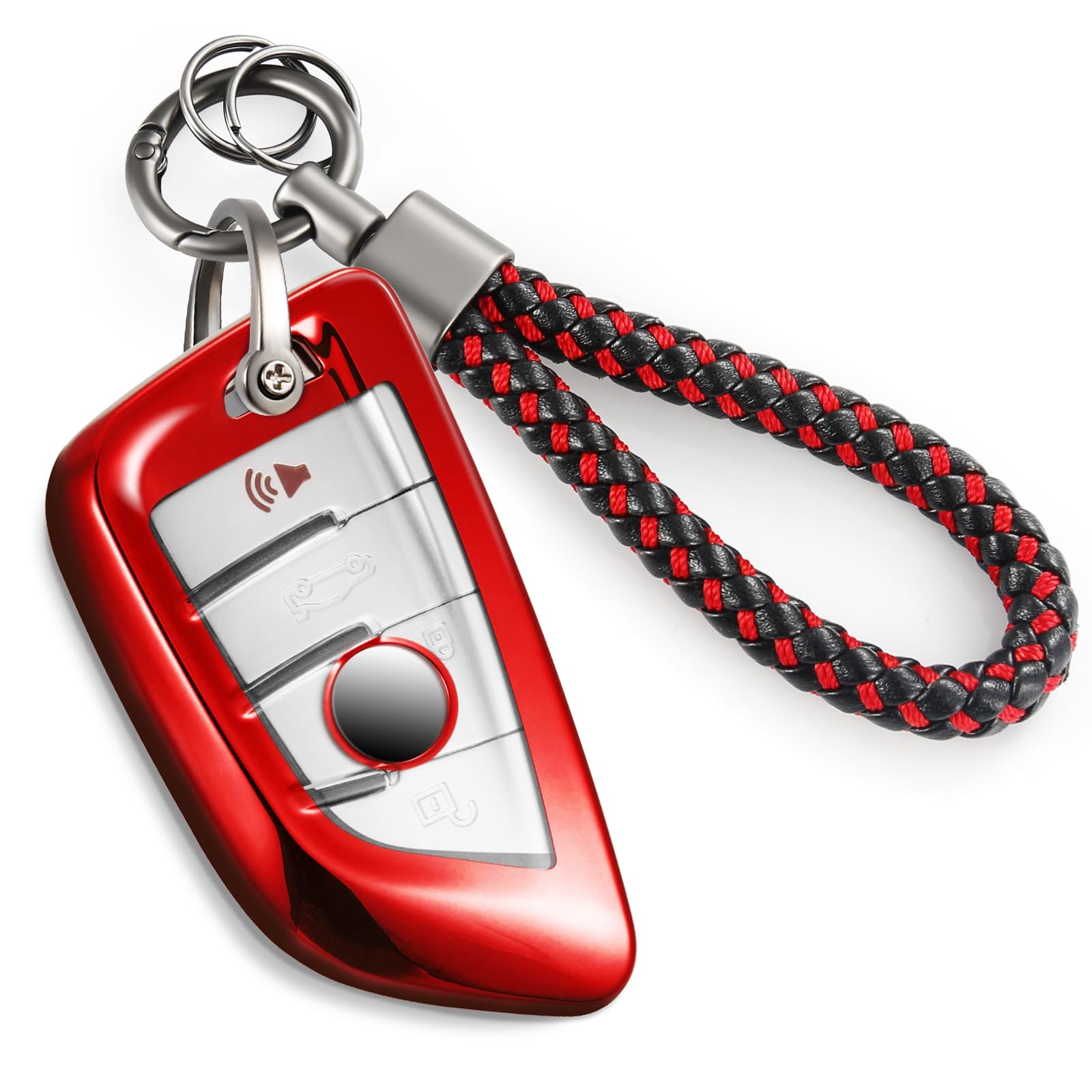 Coverforkey for BMW Key Fob Cover with Upgraded Anti-Lost Metal Braided Rope Keychain,Exquisite Soft TPU Key Case for X1/3/4//5/6/7 I4 M4 Z4 2/3/4/5