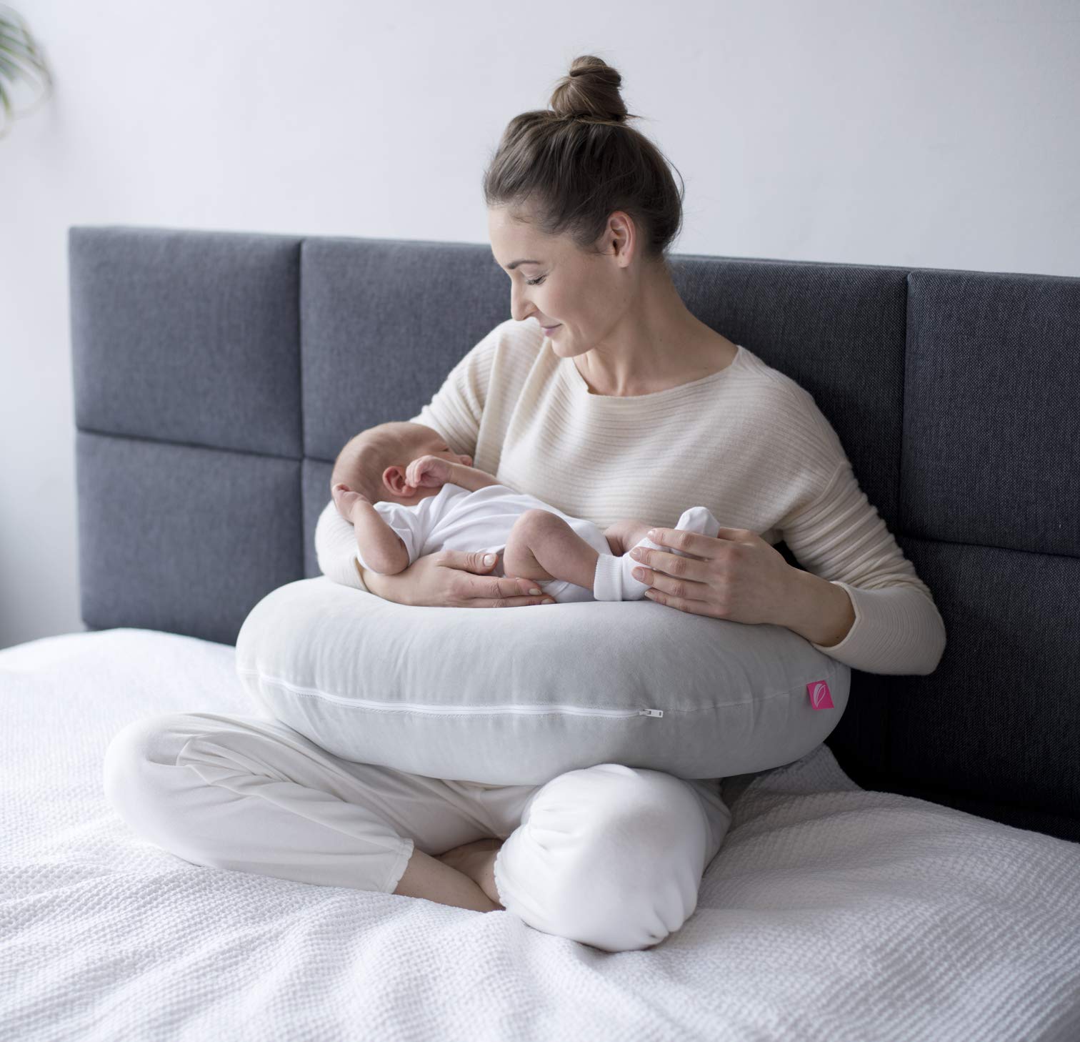 Mother hood Stillkissen Premium aus Baumwoll-Velour, Öko Tex Standard 100, hellgrau
