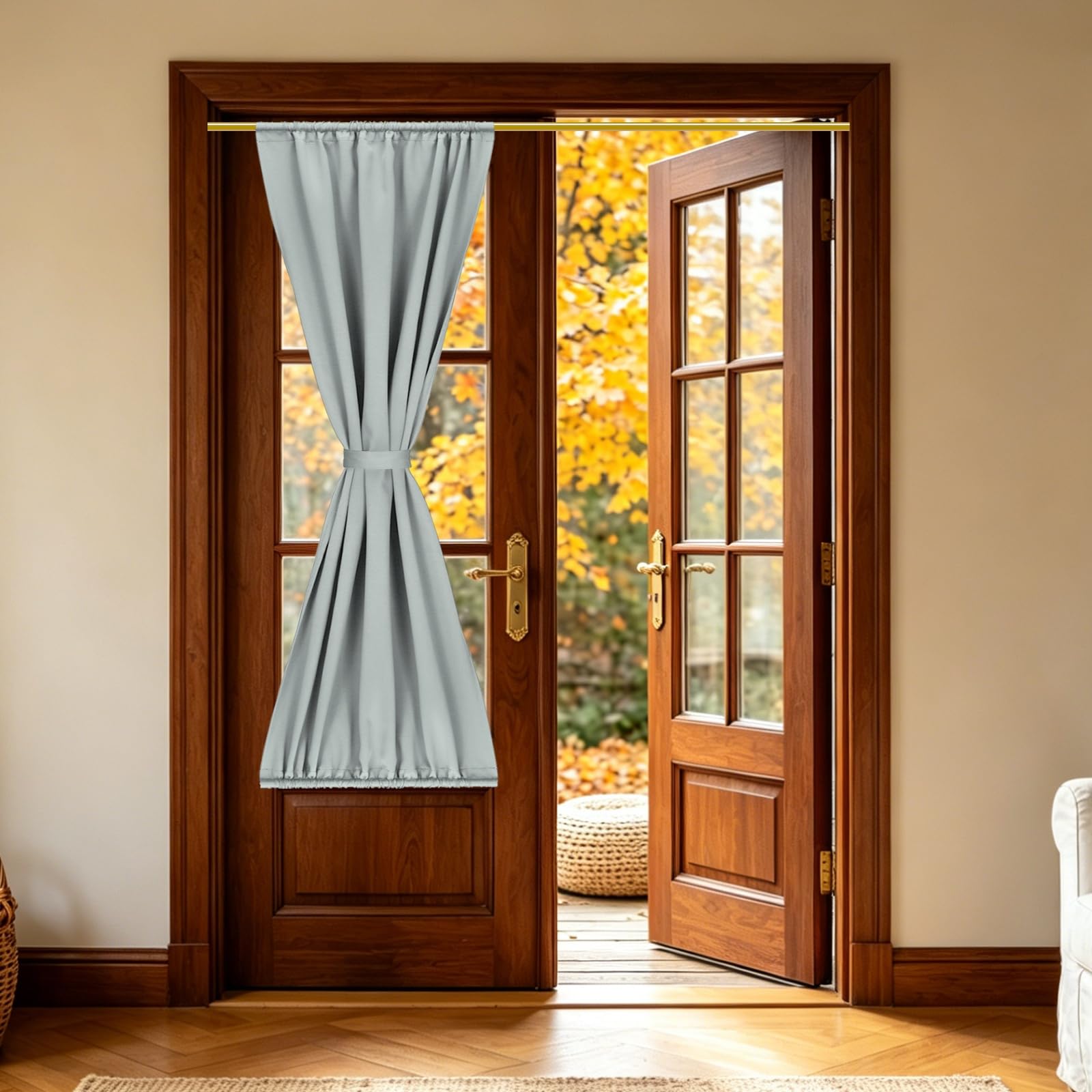 sourcing map 1 PC French Door Curtain, 87 x 203cm Blackout Thermal Insulated Energy Saving Drape Polyester Rod Pocket Curtains & Drapes for Kitchen Front Door Window Treatments, Silver-gray