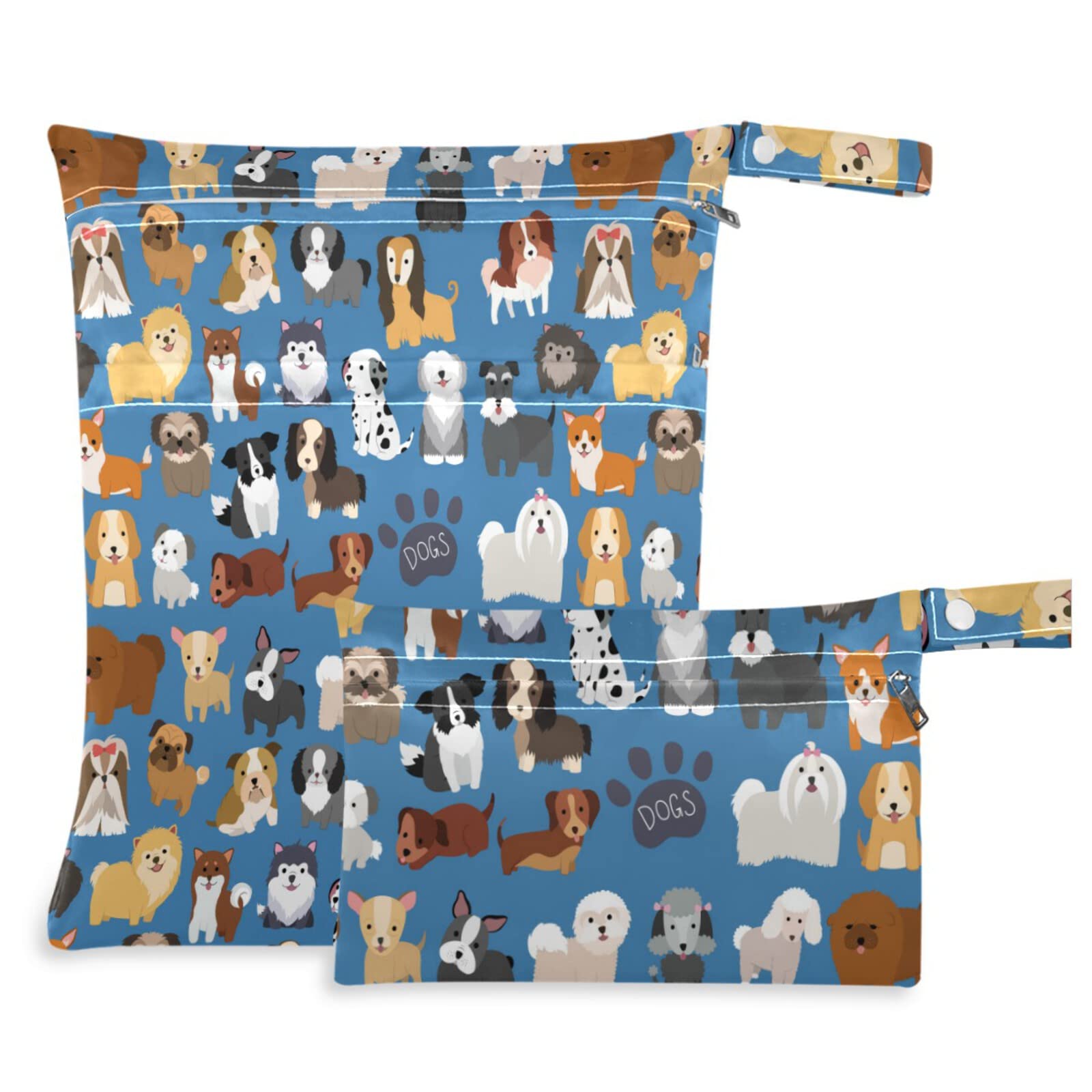 ZZXXB Bulldog Poodle Corgi Waterproof Wet Bag Reusable Cloth Diaper Wet Dry Bag with Zipper Pocket for Travel Beach Pool Gym Yoga Swimsuit Toiletries