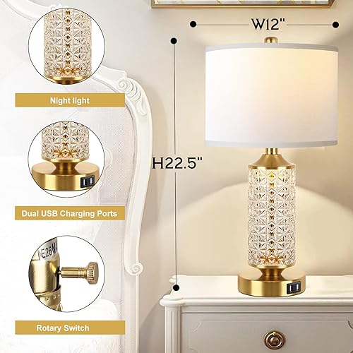 Miniatura 6 de QiMH Juego de 2 lámparas de mesa con puertos USB, lámpara de noche moderna con luz LED de noche para dormitorio, lámparas de mesita de noche para