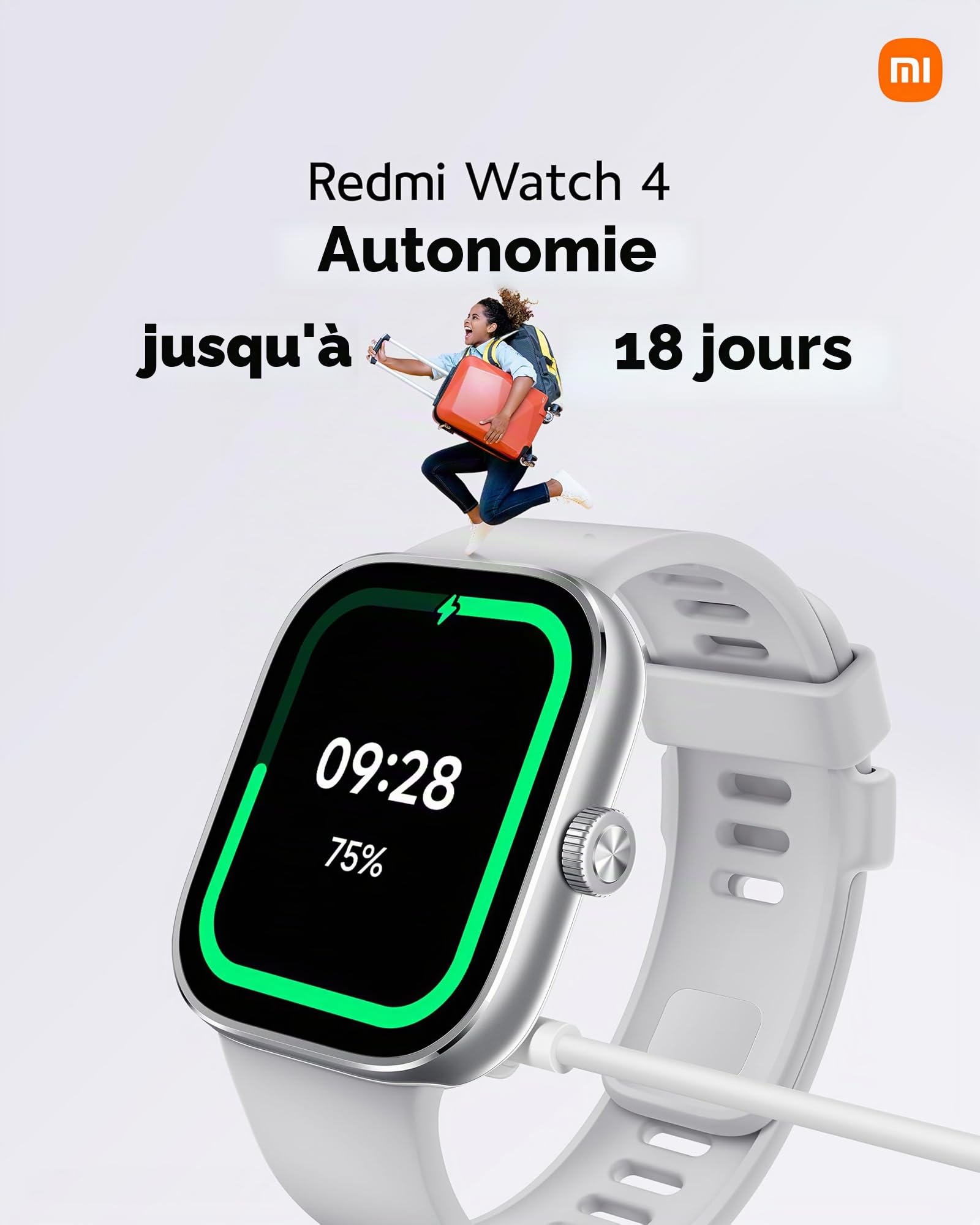 XIAOMI Redmi Watch 4 Ecran AMOLED 1,97’’, 20 Jours d’autonomie, 150 + Modes de Sport, GPS intégré, Couronne rotative, Gris