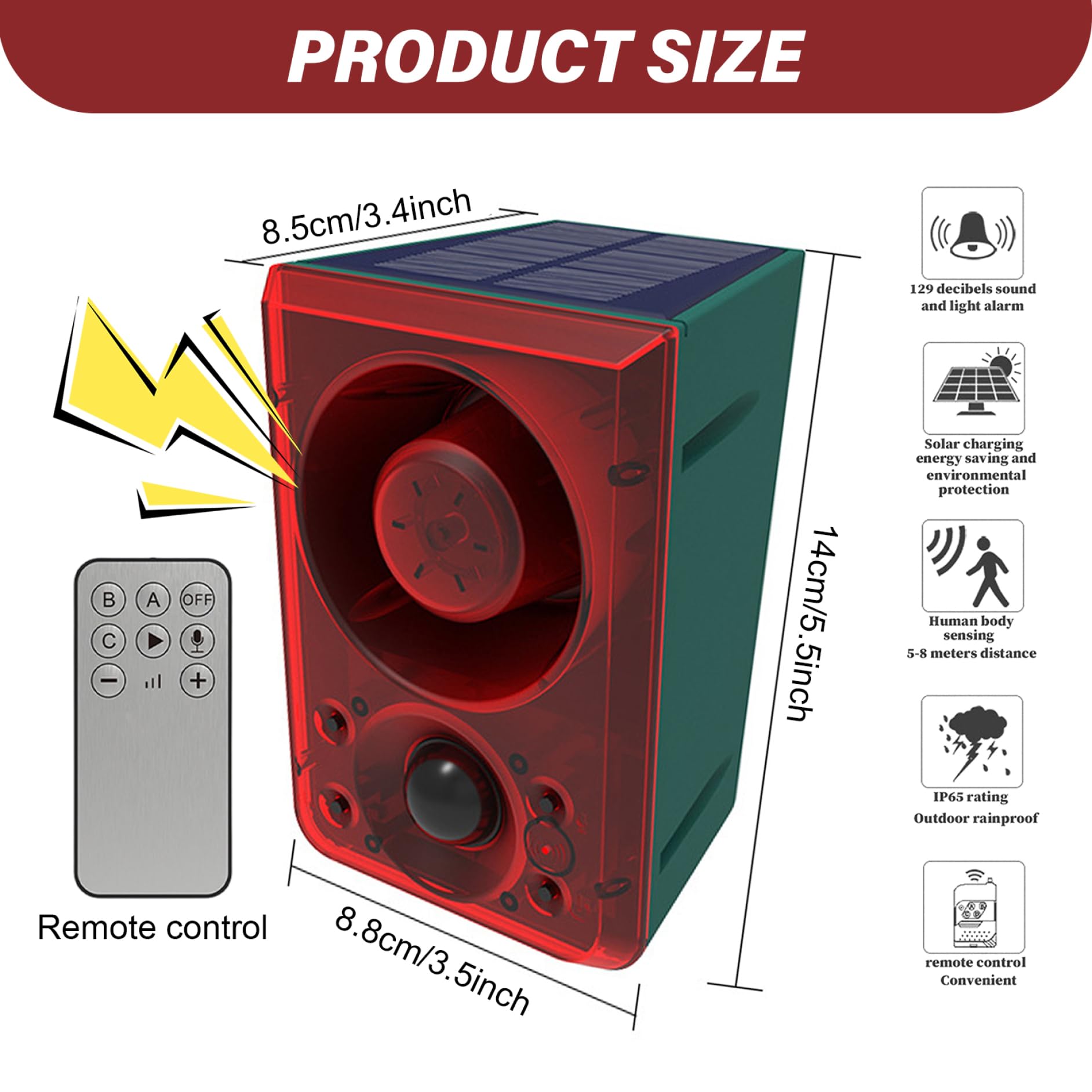 Alarme de chien qui aboie, détecteur de mouvement solaire, générateur bruit avec télécommande, étanche, rechargeable par USB, détecteur mouvement pour extérieur, alarme capteur