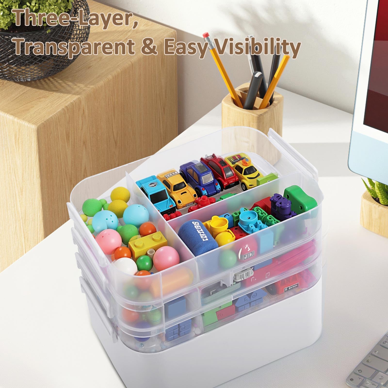 Gifhomfix 4-Layer Plastic Craft Organizers and Storage Box with Removable Trays, Storage Containers with lids and Handle, Art Supply Storage Organizer for Organizing Bead, Sewing, Tool — view 6