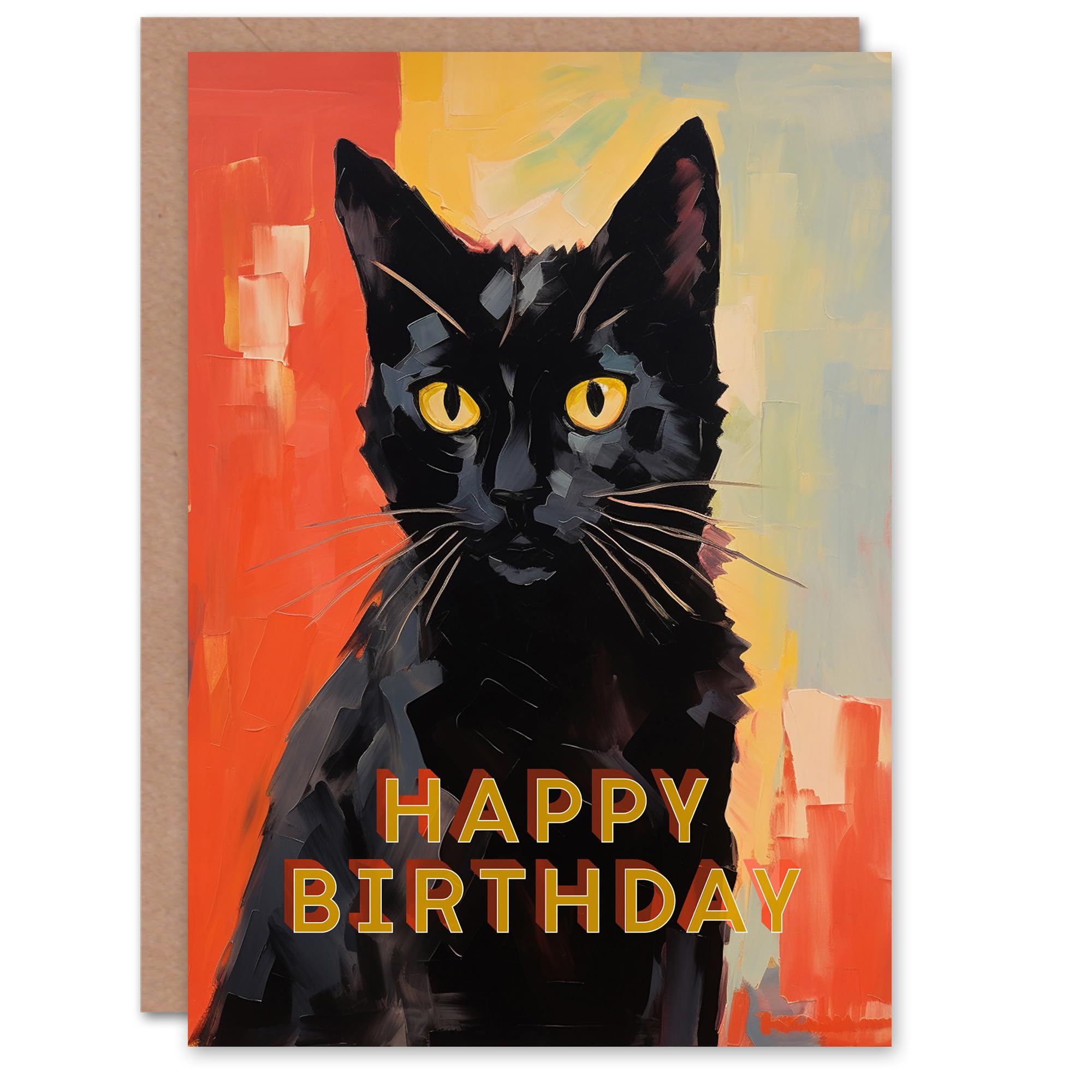 Artery8 Birthday Greeting Card Black Cat Lover Painting For Him Her