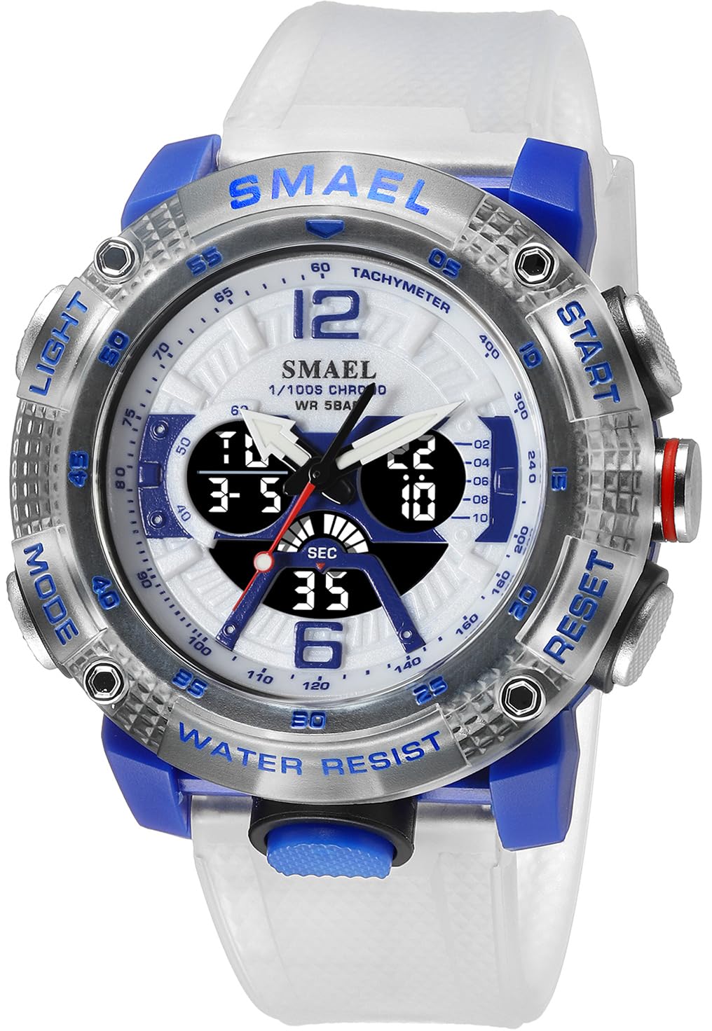 MASTOP Orologio da uomo con quadrante grande, 5 atm, per sport all'aria aperta, militare, digitale, trasparente, multifunzione, resistente all'acqua, retroilluminato, sveglia, cronometro, orologio da