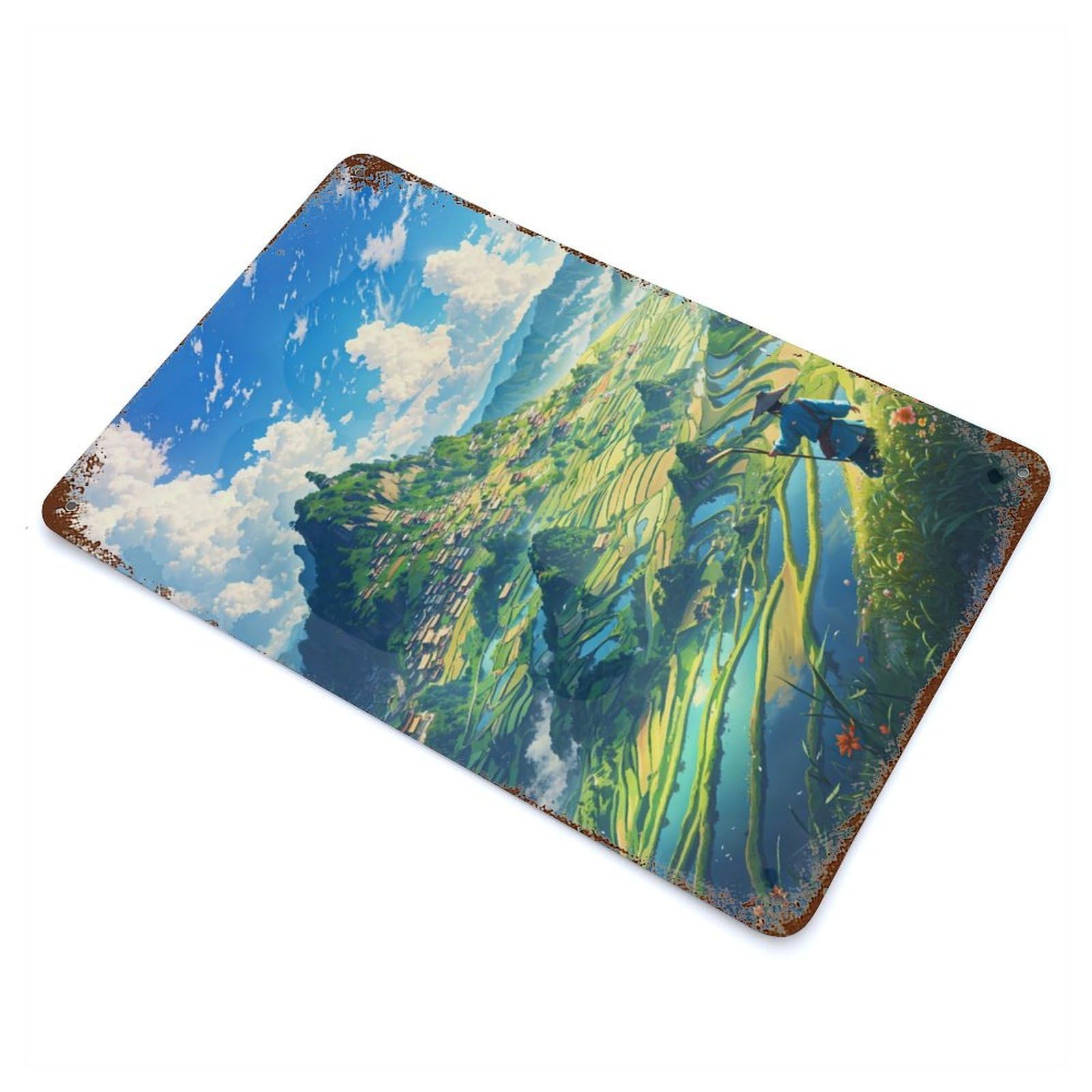 Garage Style Rice Fields Rustic Tin Plaque 11.8"x7.9", Classic Wall Plaque for Bar And Workshop