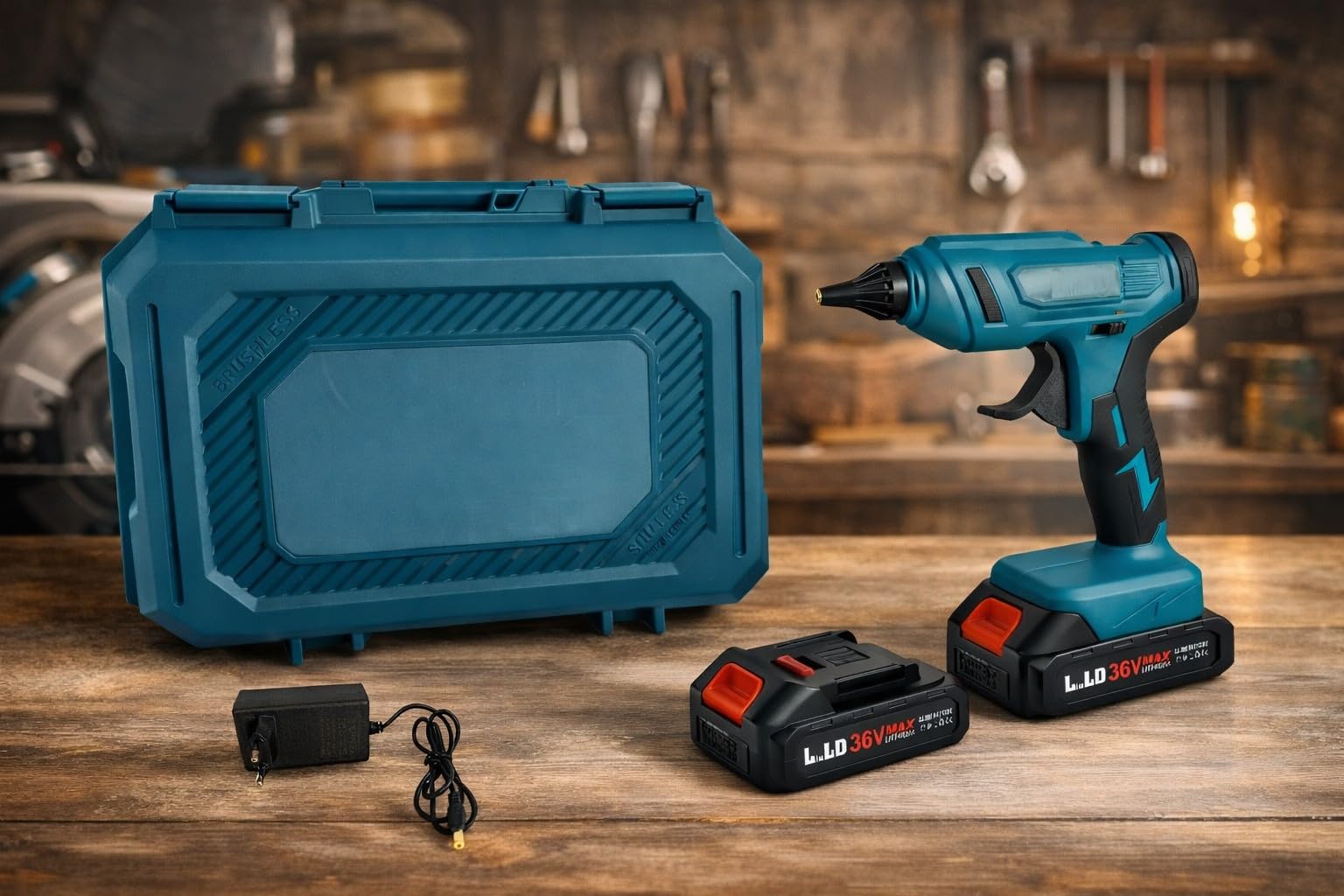 Pistola Colla a Caldo a Batteria 36V 2000W Termocollante Ricaricabile Riscaldamento Rapido con Doppia Batteria Stick 11mm per Fai da Te e Riparazioni