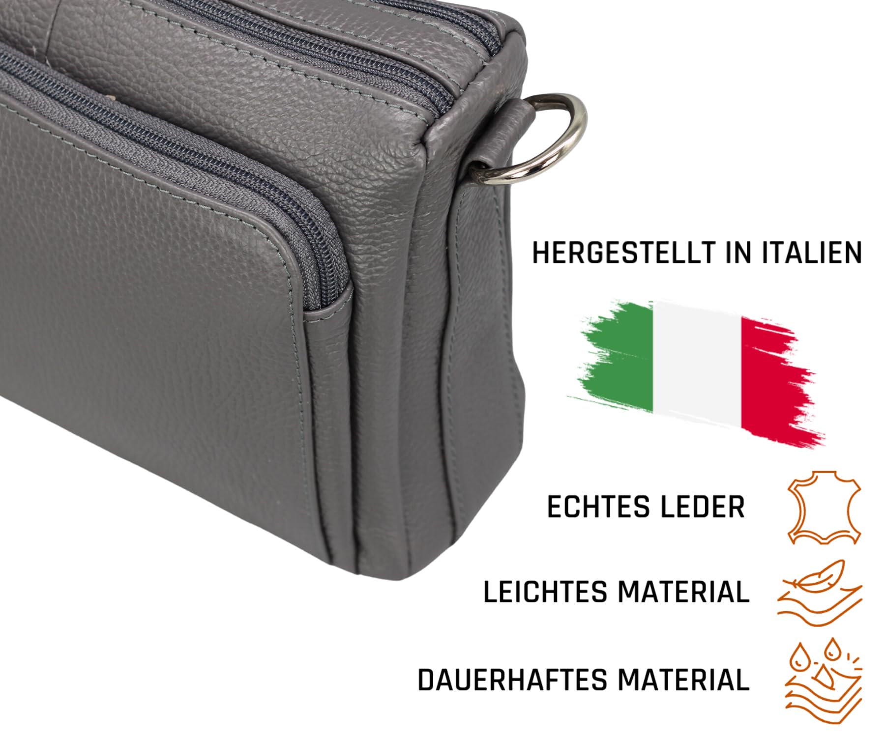 Adel Bags Becky Damen Umhängetasche Echtleder Handgefertigt Crossbody Bag | Damen Schultertasche mit Ledergurt & gemustertem Riemen, Echtes Leder, 5 Fächer, Wasserabweisend, Made in Italy