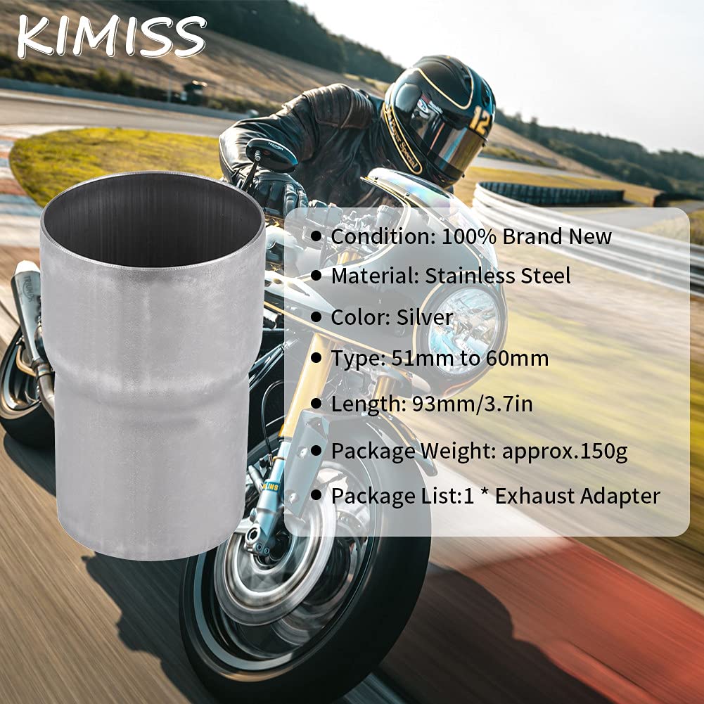 Adaptateur D'Échappement Moto 51mm à 60mm En Acier Inoxydable | Réducteur De Silencieux Universel, Longueur 93 Mm