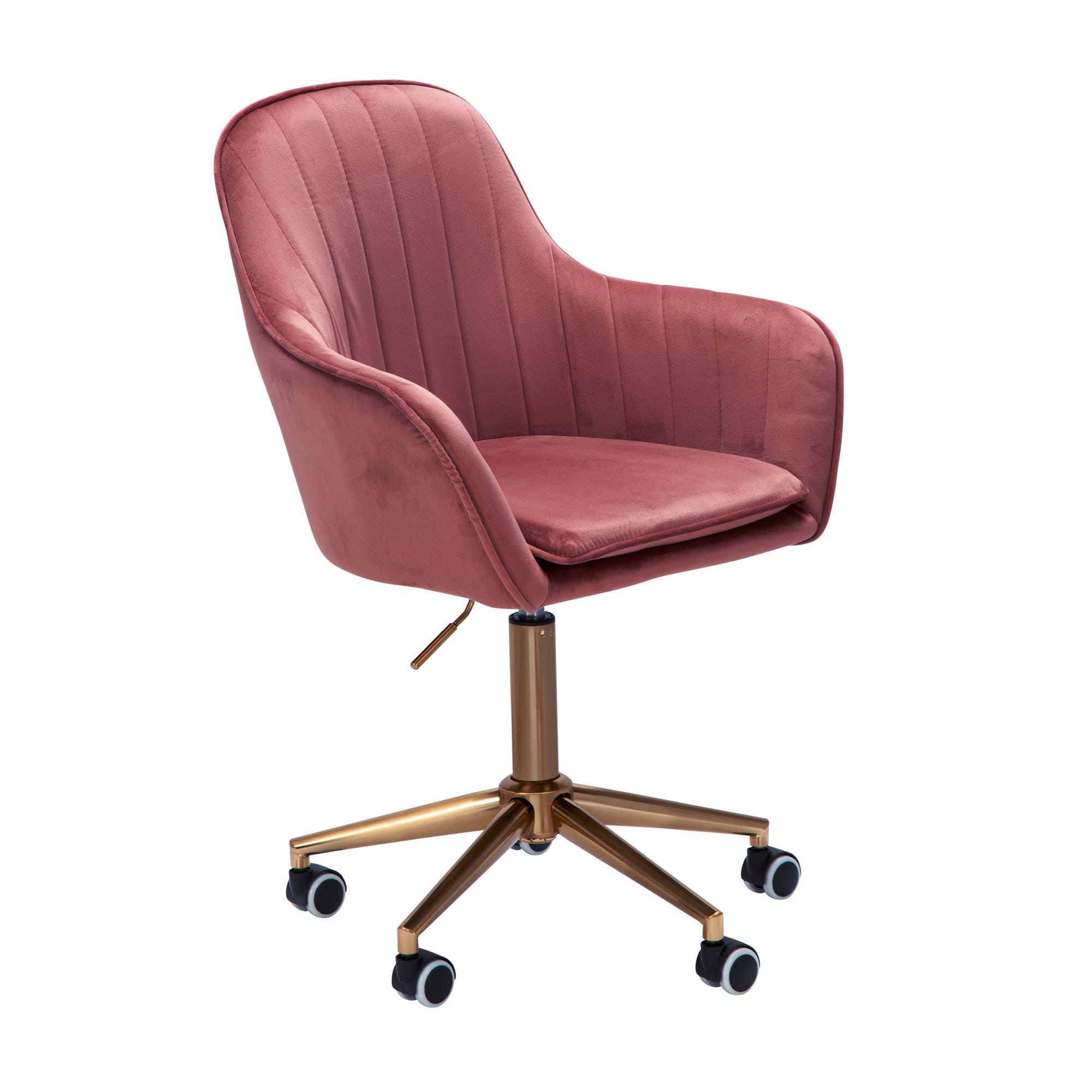 FineBuy Silla de Oficina de Terciopelo Rosa y Metal con Reposabrazos | Silla de Escritorio Silla giratoria 120 kg