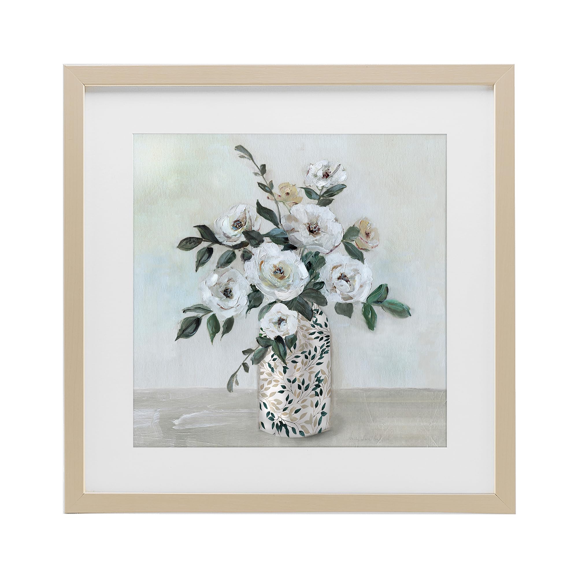 Stupell Industries Harvest Pine (Textured) 'Leaf Patterned Flower Vase'| Framed Print Under Glass