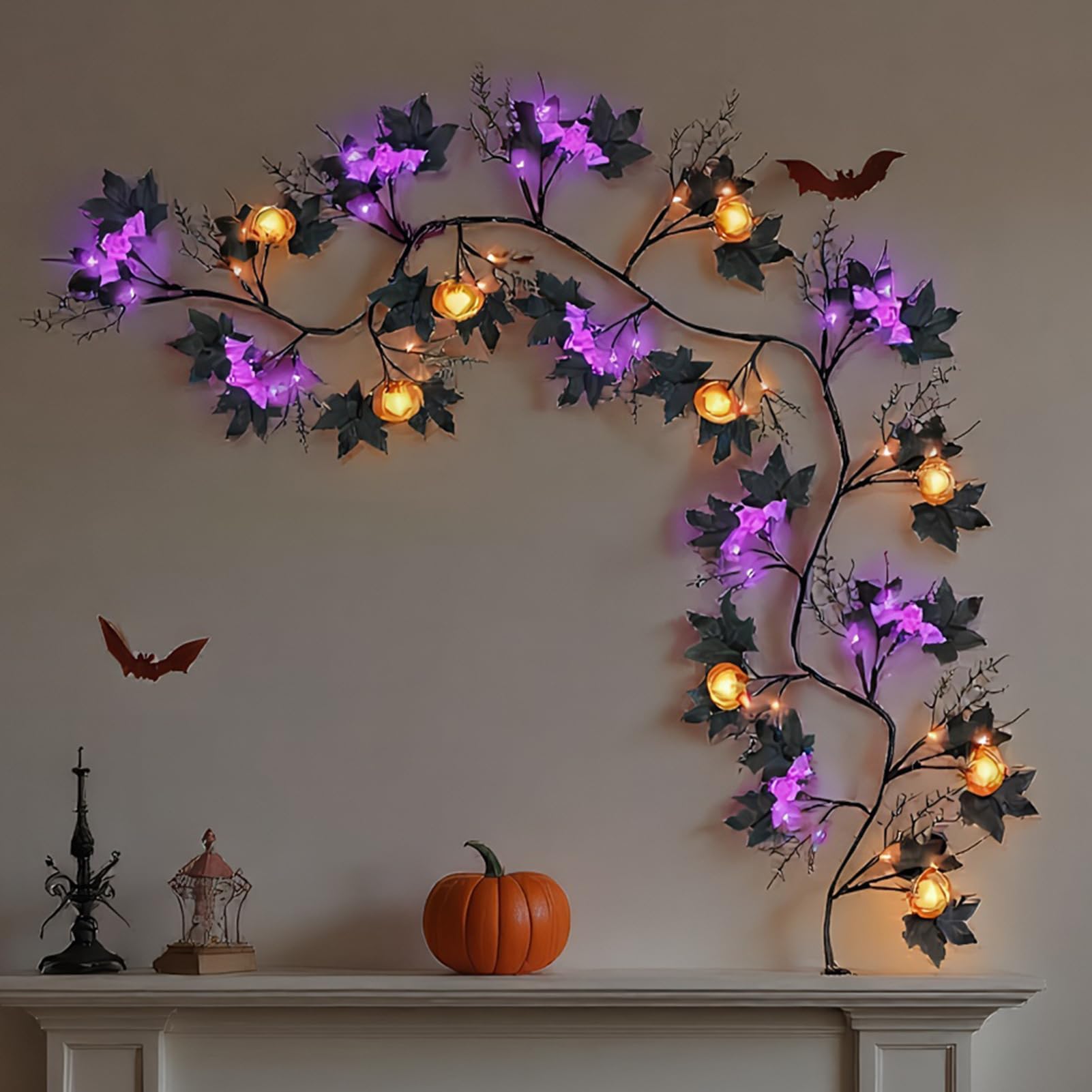 Światła na Halloween - gałązki wierzby LED, 8 trybów, zasilane bateriami, wodoodporna girlanda dekoracyjna na balkon, ścianę, na zewnątrz, na kominek, okno, do salonu i do wnętrz