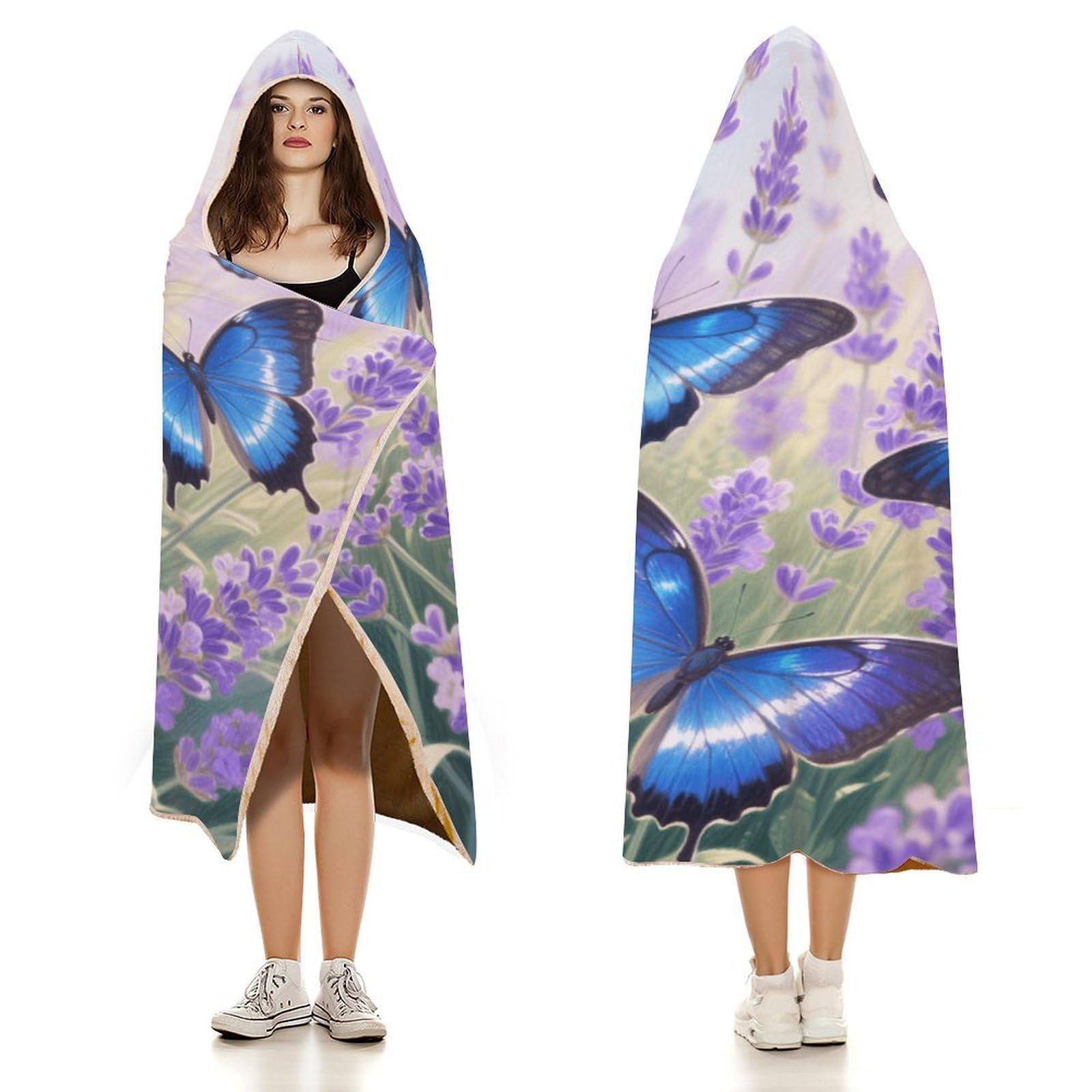 Manta poncho envolvente de gran tamaño, suave y cálida, manta para adultos, manta de mariposa azul voladora con capucha