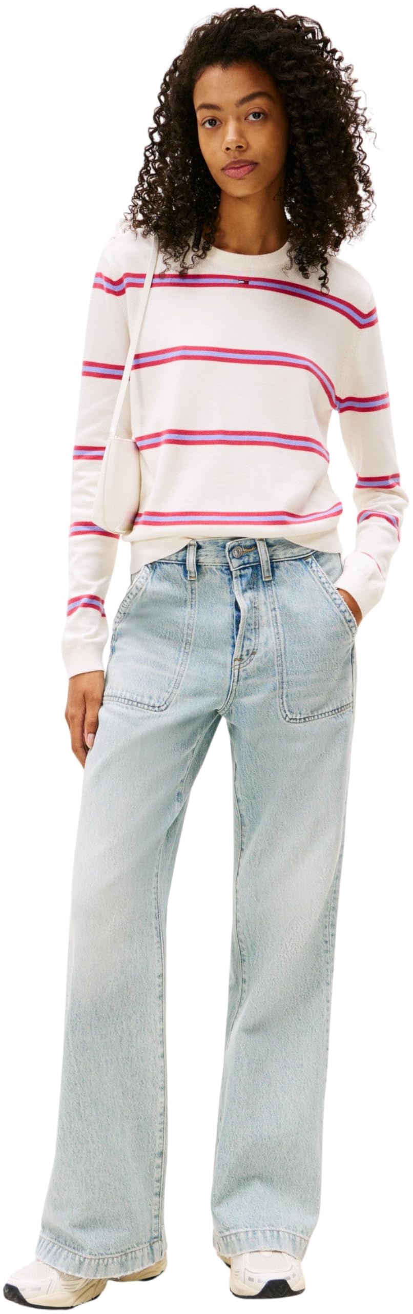 Tommy Jeans Damen Tjw Essential Crew Sweater EXT Dw0dw20159 Pullover, White (Ancient White/Stripe), XL EU