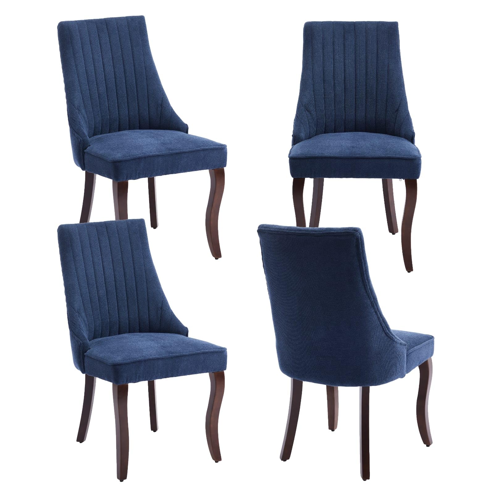 BEIDOR Linen Dining Chairs Set of 4,Comfy Fabric Upholstered Accent Chairs for Kitchen Living Room,Channel Tufted Dining Room Chairs with Curved Solid