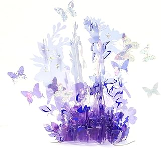 HeKorako 3D Pop Up Card - Purple Greeting Card Floral & Butterfly Postcards 6x6 inch Pop Up Greeting Cards for Mom, Wife, Sister, Boy, Girl, Friends, Festivals, Graduation, Birthday with Envelope