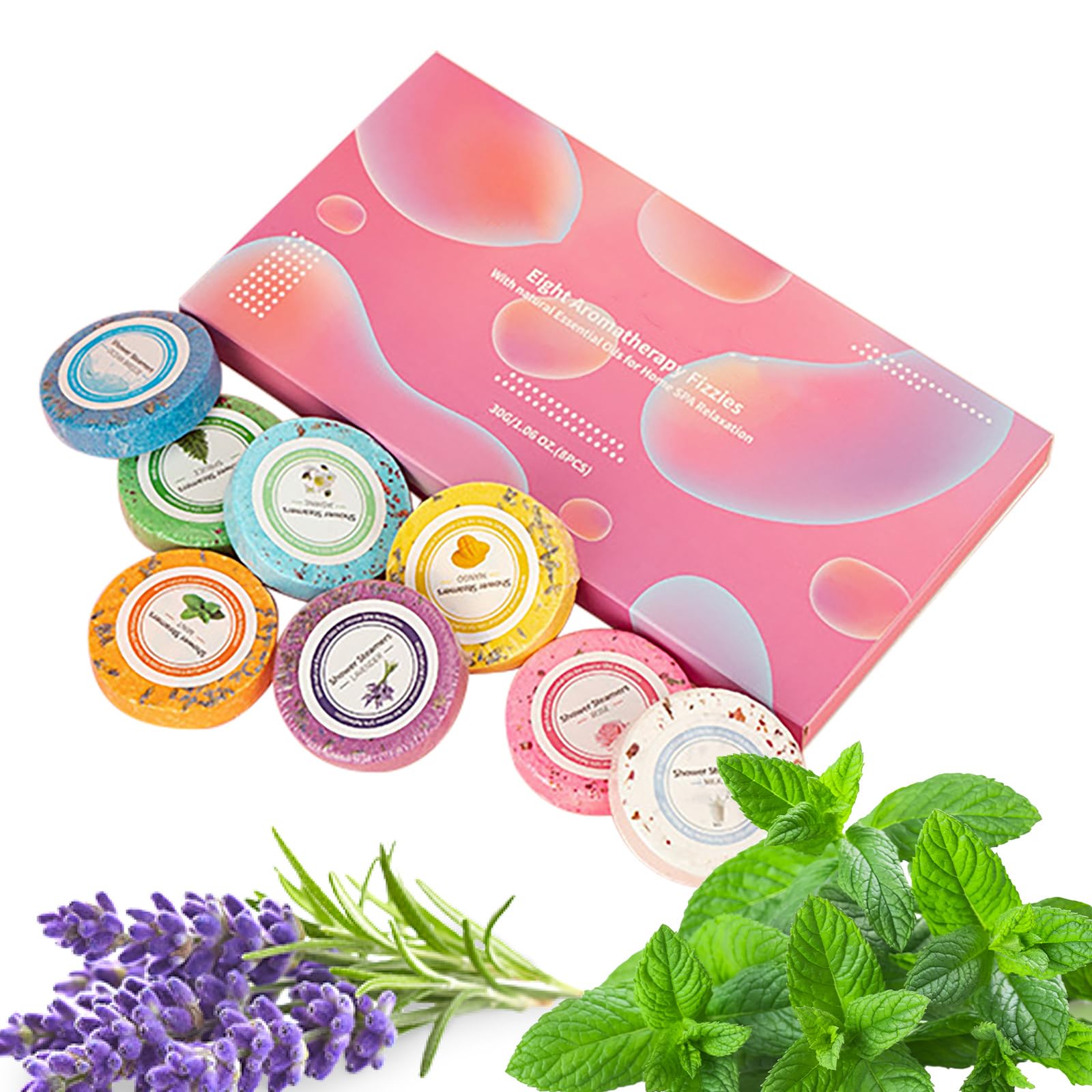 RoseFlower Aromaterapia Doccia a Vapore, Set di 8 Bombe da Bagno Naturali con Lavanda/Mango/Rosa/Abete Rosso/Gelsomino, per Spa Domestica, Regalo di Anniversario di Compleanno per Donne Uomini