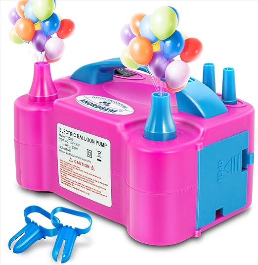 Anordsem Electric Balloon Air Pump: Polypropylene Plastic Case with Dual Nozzle - Quick Inflating for All Balloons at Home - Blower Machine Knotter/Ribbon for Parents Party DIY Decoration