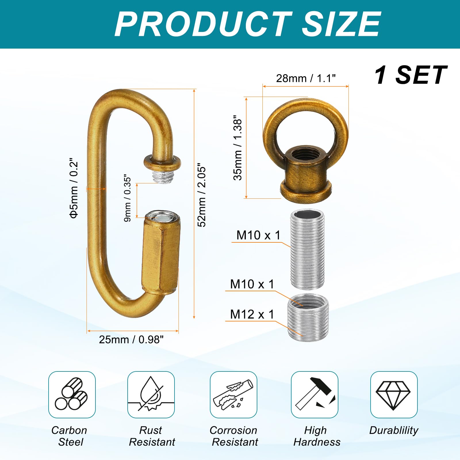 PATIKIL M10 Fine Thread Lamp Female Loop Holder with M12 Adapter Chain Quick Link - Image 2