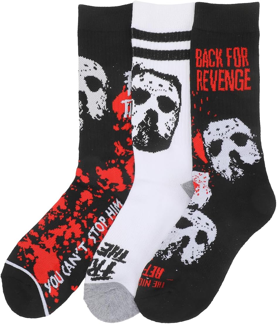 Bioworld Friday The 13th Jason Mask Men's 3-Pair Pack Glow-In-The-Dark Athletic Crew Socks