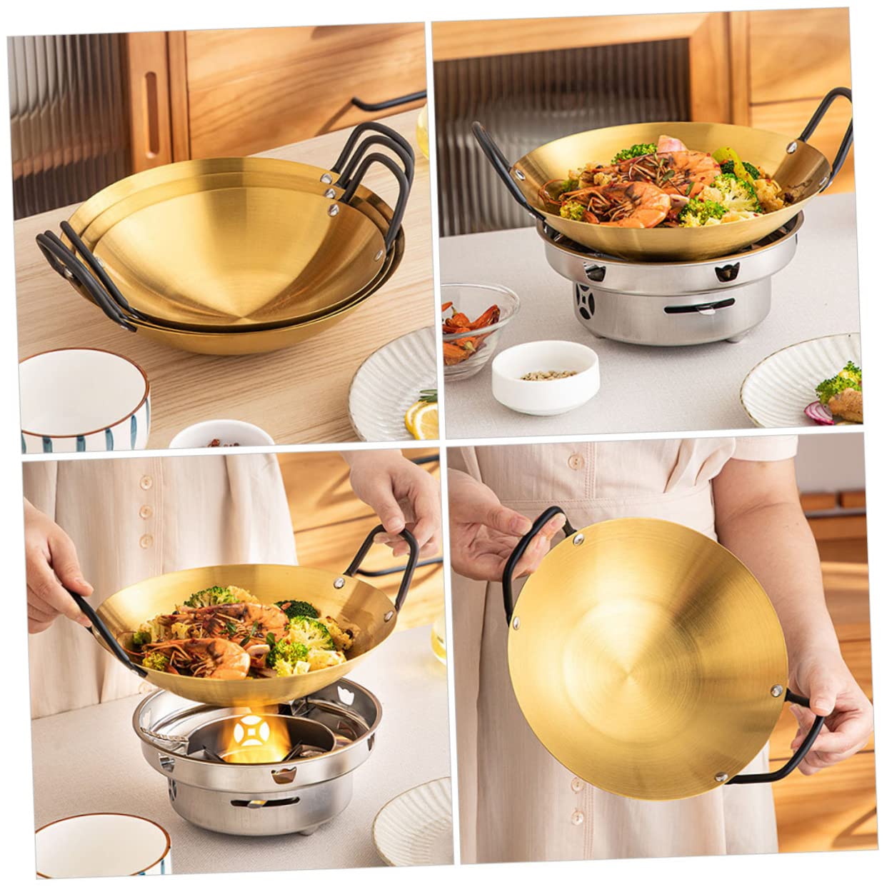 Unomor Heavy Duty Wok Kitchen Cookware Outdoor Alcohol Pot Cooking Pot Double Handles