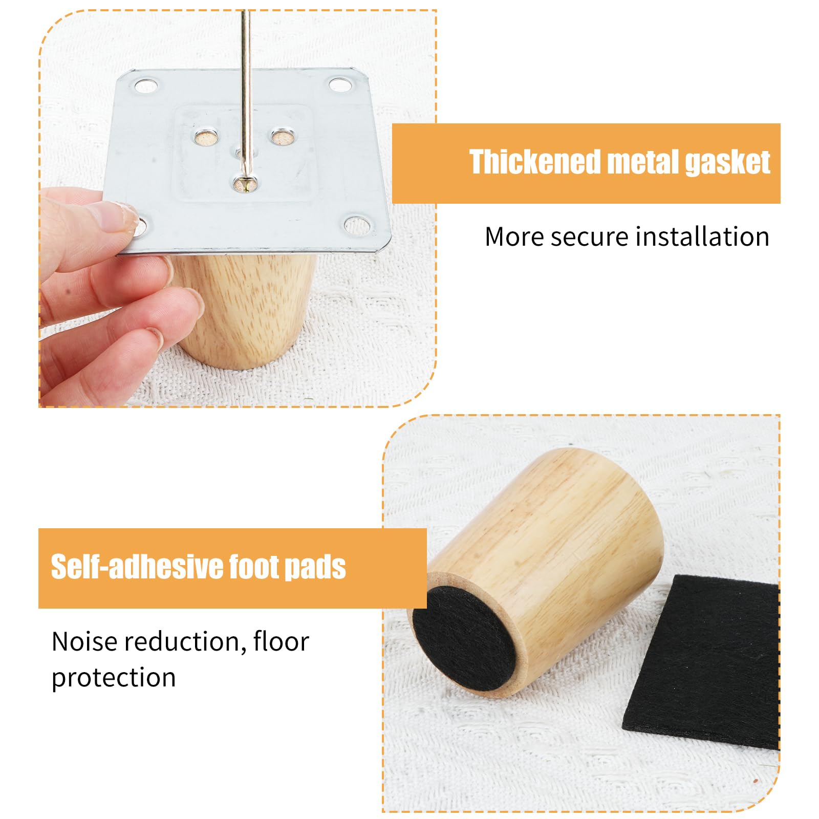 4 Pezzi 15cm Piedini per Mobili in Legno Massello Rovere Gambe per Mobili Coniche Piedi per Mobili con Piastra di Montaggio e Viti per Divano, Tavolo, Letto, Armadio, Mobile TV