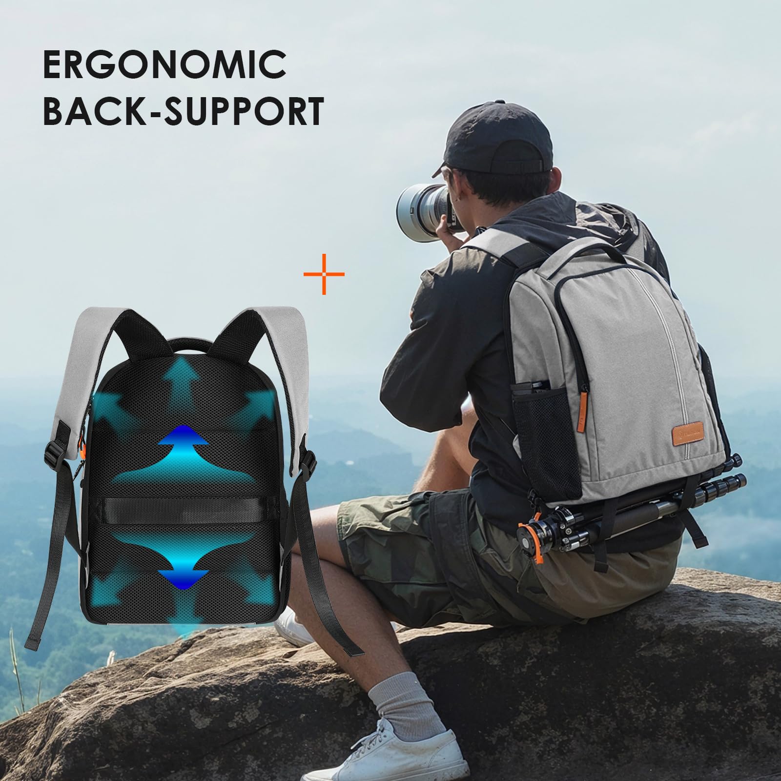 TARION Mochilas grandes para cámara para fotógrafos, bolsa impermeable para cámara, mochila de fotografía con compartimento para laptop de 15.6 pulgadas, cubierta de lluvia, soporte para trípode de