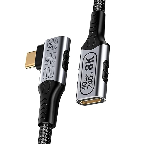 short right angle usb c extension 2FT Compatible with Thunderbolt 4 Extension Cable high Speed 40Gbps Data Transfer,8k/4k@60hz video,240w Fast Charging male to female usb-c 90 degree extension cable - 2 ft