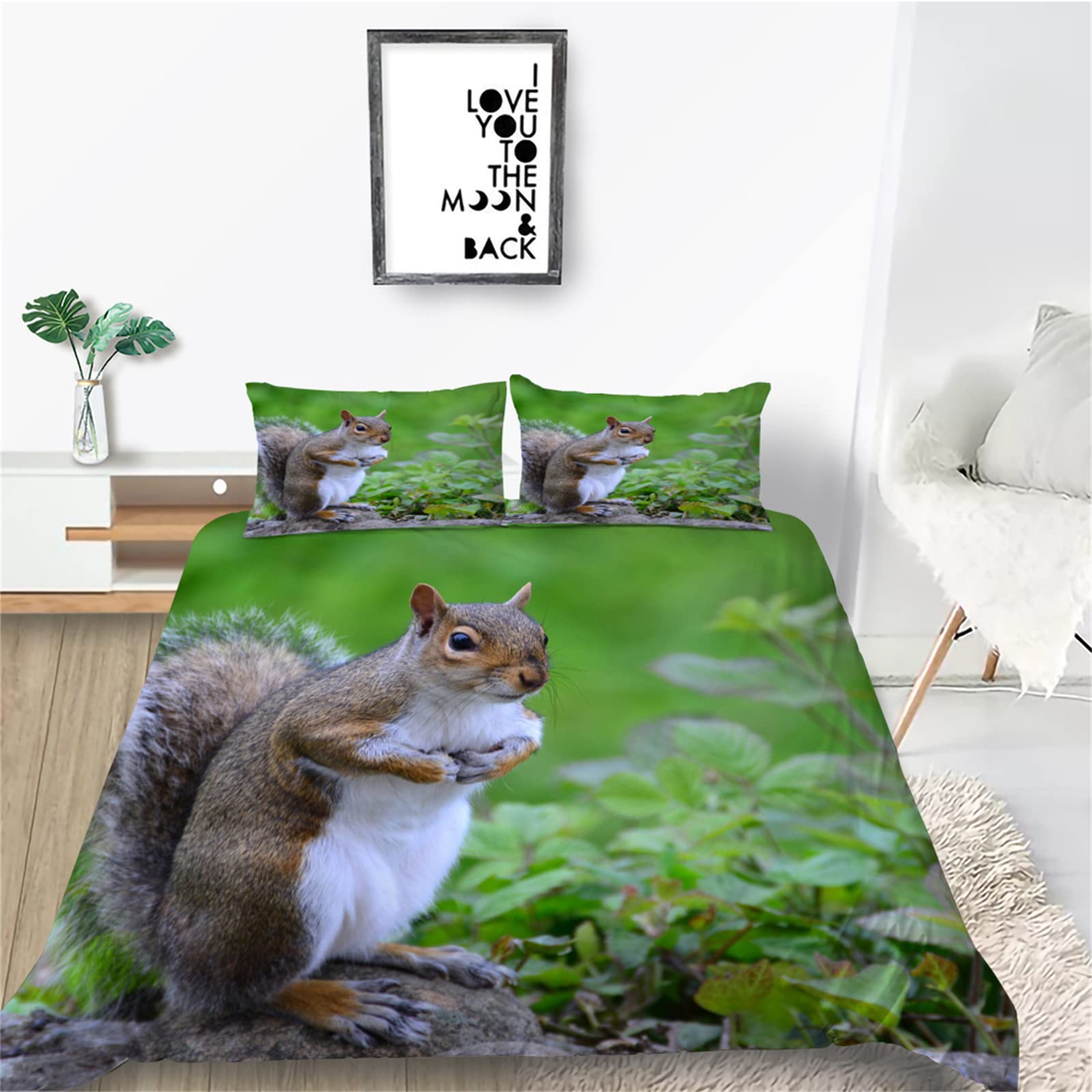 Groene Panda Dubbele Beddengoed Set Kleine Dieren Print Dubbel Dekbedovertrek 110 g/m² Microvezel Zachte Dekbedovertrek en 2 Kussenslopen 19 X29 met