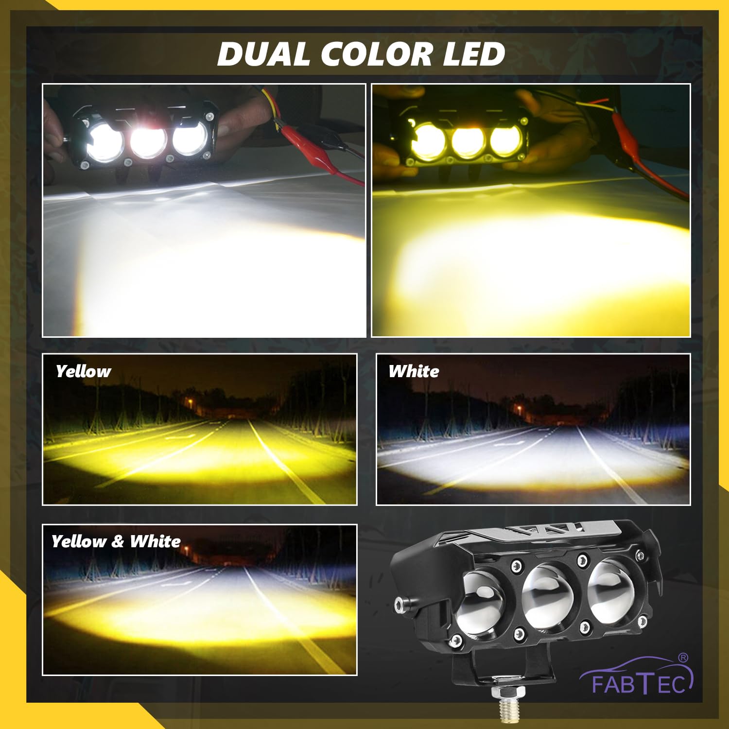 FABTEC 3 Eye Led Mini Drive Flasher Fog Light Projector Light with White/Yellow Led DRL Light for Cars, Bikes, Scooty Metal Body with Turn On/Off Switch, Set of 2 Pcs - Image 5 thumbnail